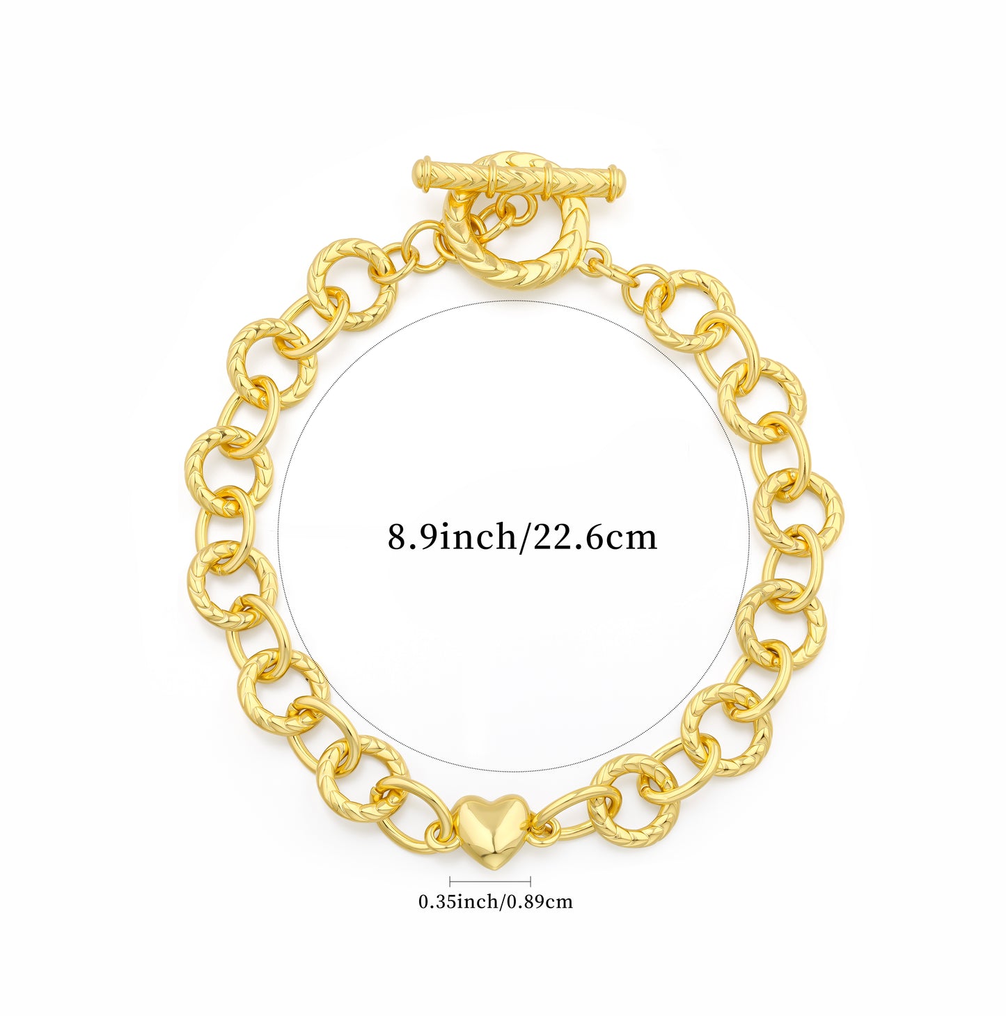 Aprilery Cable Link Bracelet for Women, Gold Circle Chain Bangle Heart Bracelets Trendy Silver and Gold Bracelets Jewelry