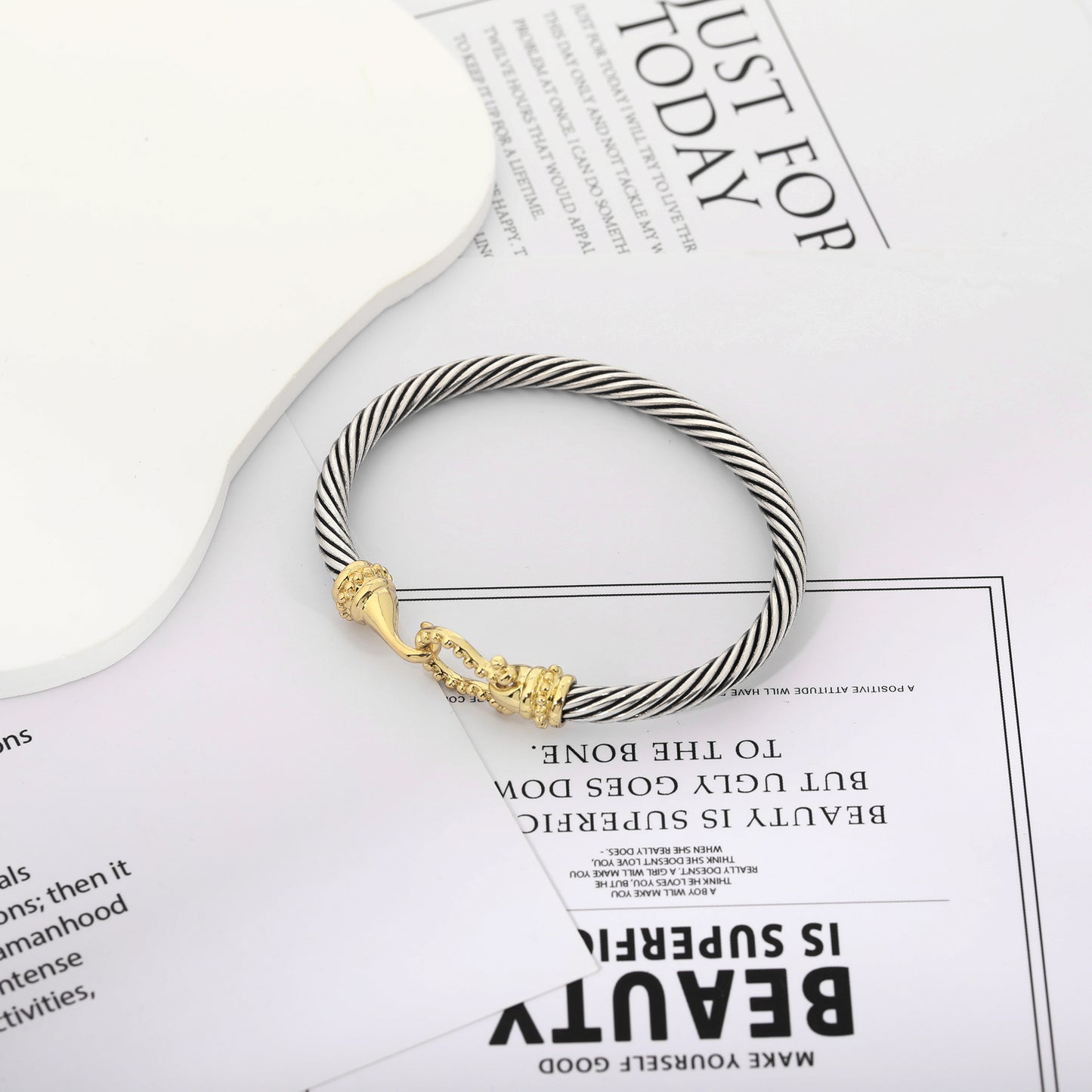 Aprilery Cuff Bracelets for Women Two Tone Cable Bangle Bracelet Twisted Silver Wire - Gold Hook Vintage Mixed Metal Cuff Bracelets Jewelry Gift