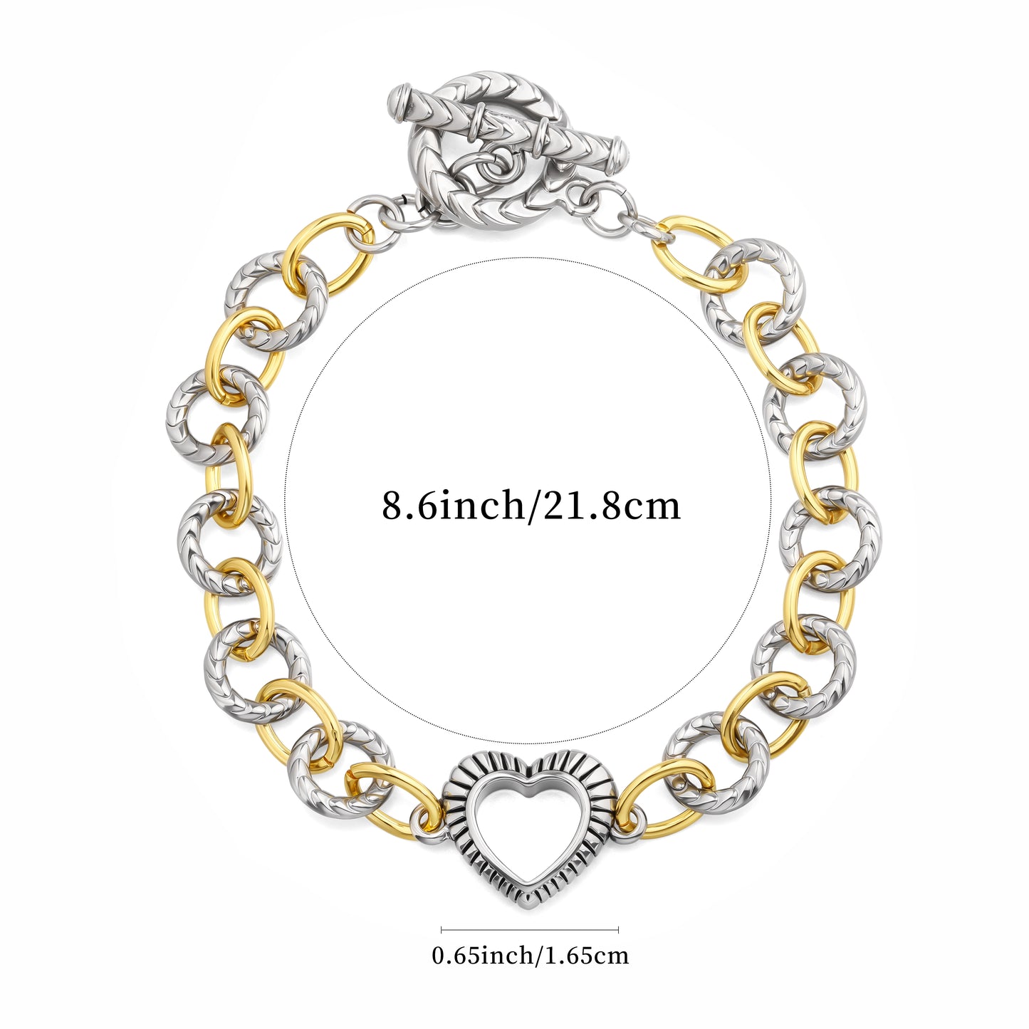 Aprilery Cable Link Bracelet for Women, Gold and Silver Circle Chain Bangle Heart Bracelets Trendy Silver and Gold Bracelets Jewelry