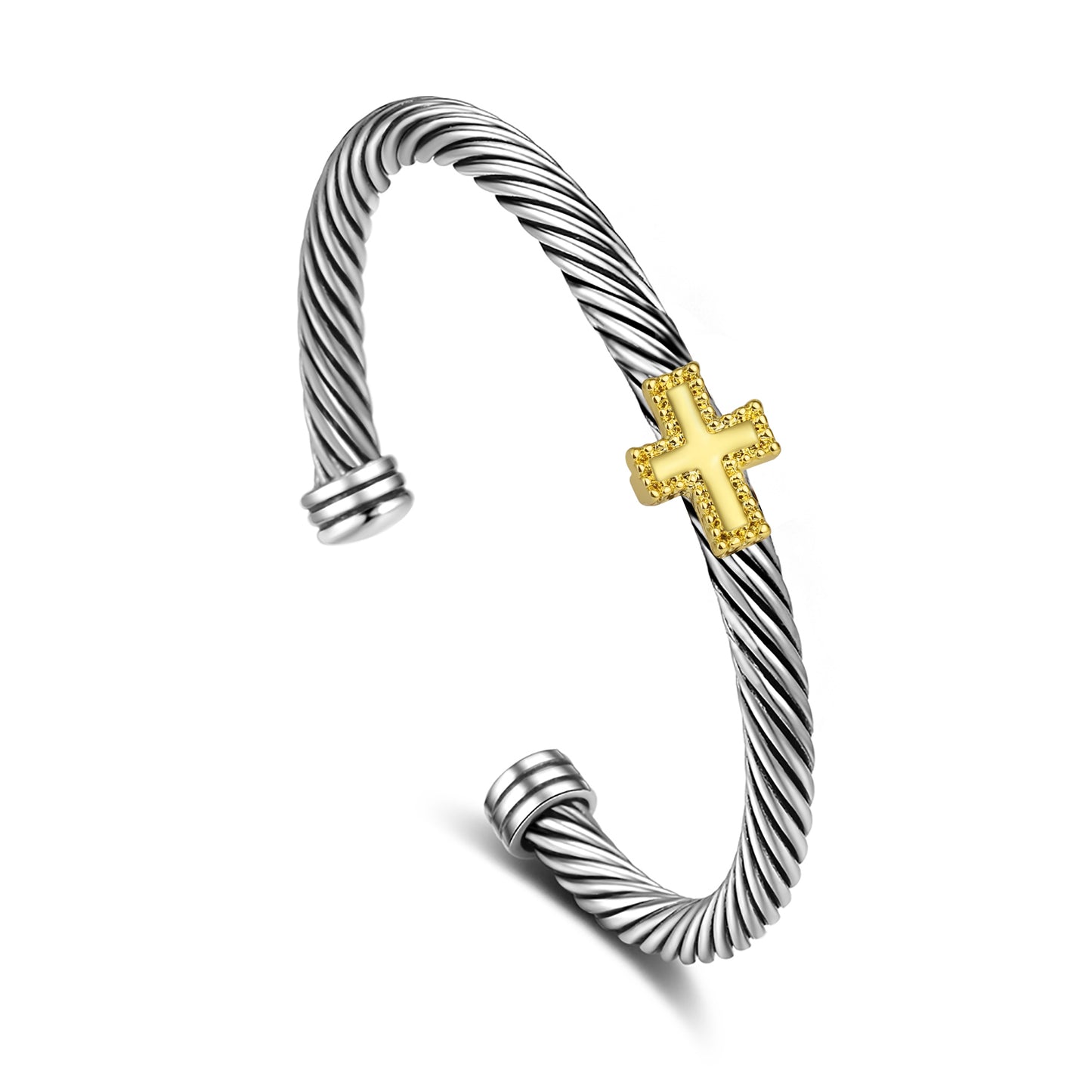 Aprilery Cuff Bracelet for Women Silver Wire Twisted Two Tone Cable Bracelet Gold Cross Cuff Bangle Vintage Bracelets Jewelry Gifts