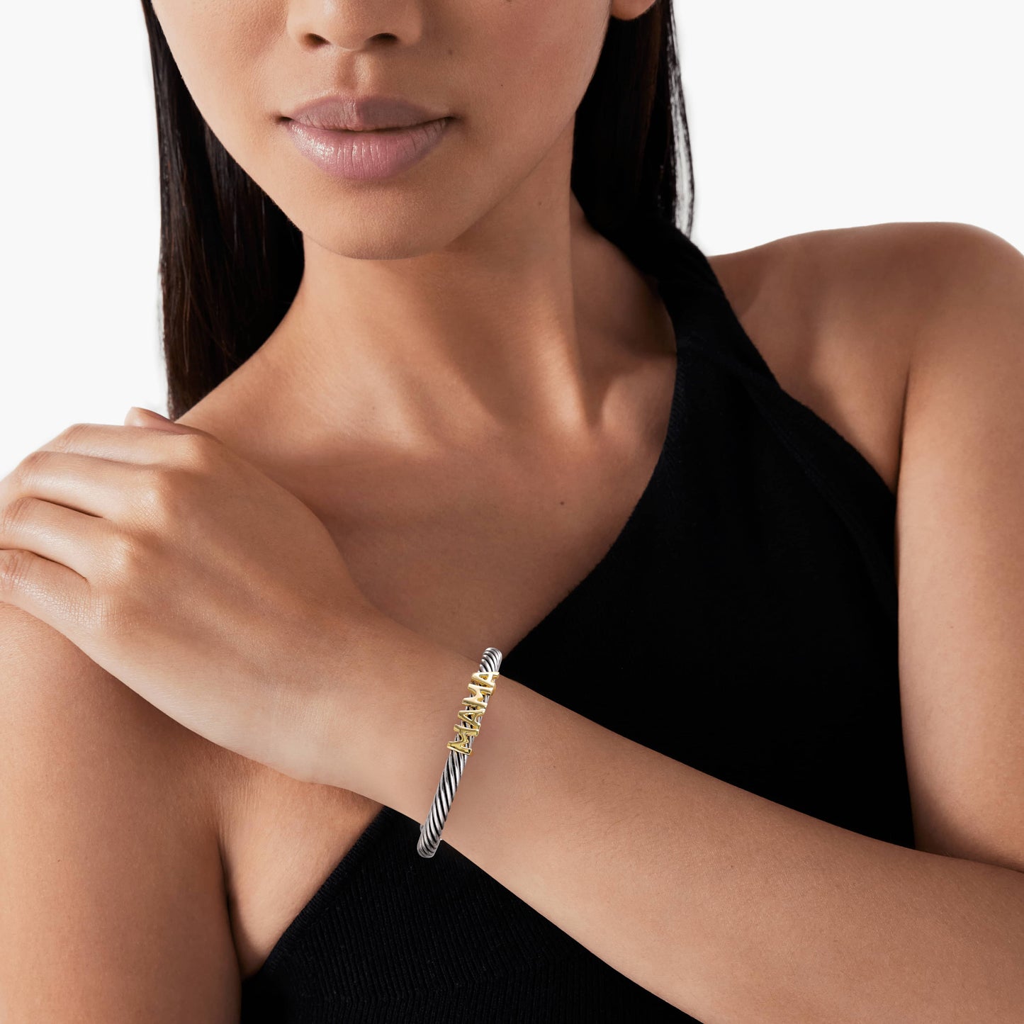 Aprilery Cuff Bracelet for Women Silver Wire Twisted Two Tone Cable Bracelet Gold Letter Cuff Bangle Vintage Bracelets Jewelry Gifts