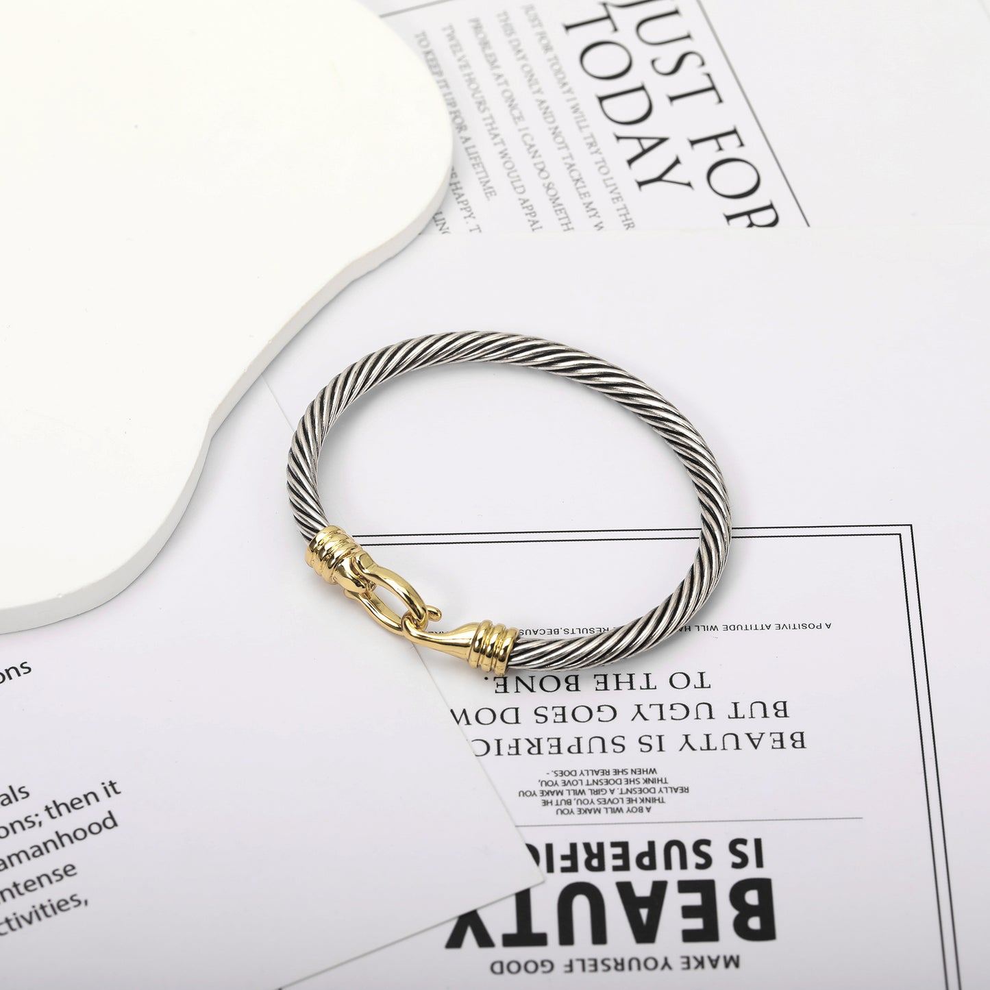 Aprilery Cuff Bracelets for Women Two Tone Cable Bangle Bracelet Twisted Silver Wire - Gold Hook Vintage Mixed Metal Cuff Bracelets Jewelry Gift