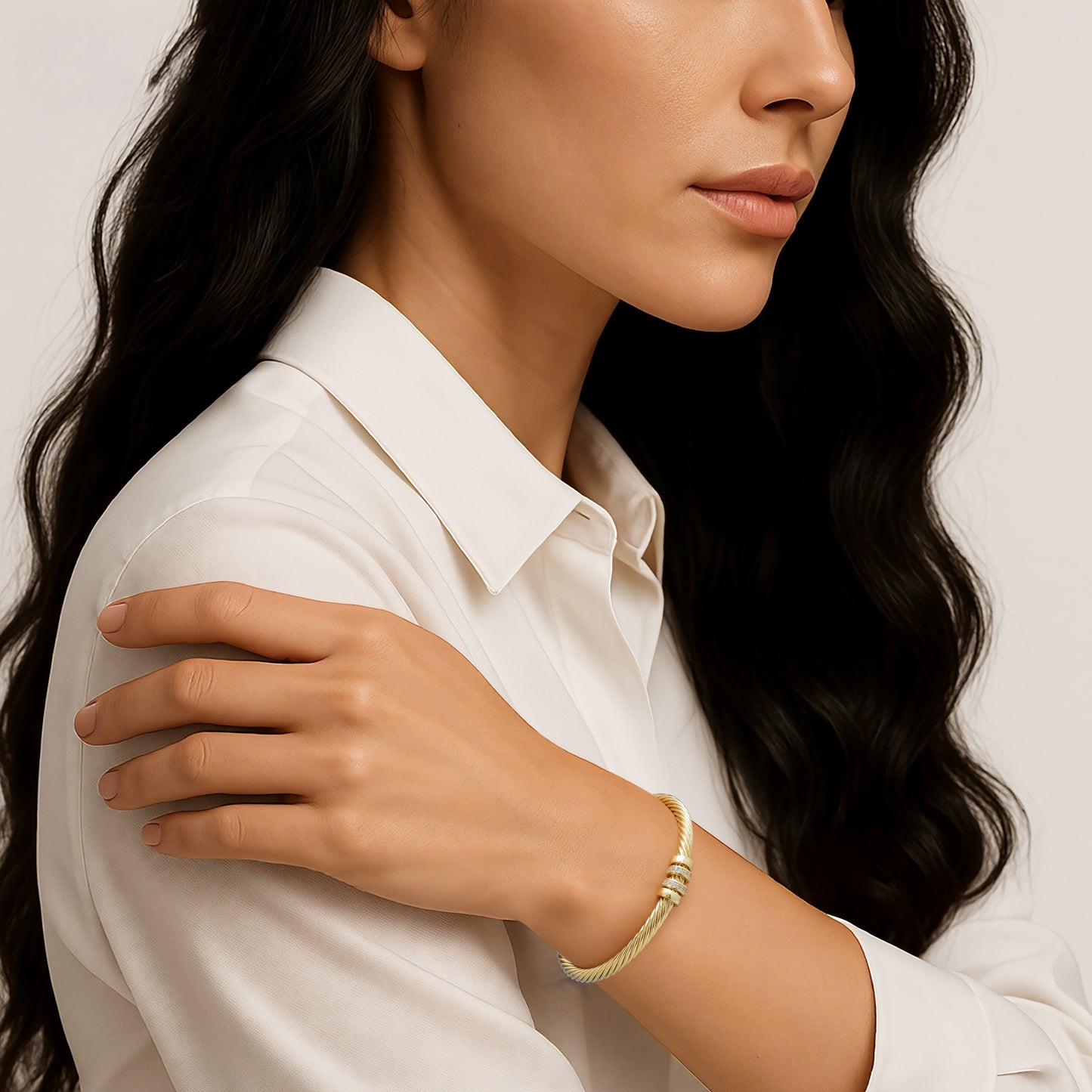 Aprilery Twisted Cable Cuff Bracelet for Women, Gold & Silver Two Tone Bangle, Trendy Mixed Metal Jewelry Gift
