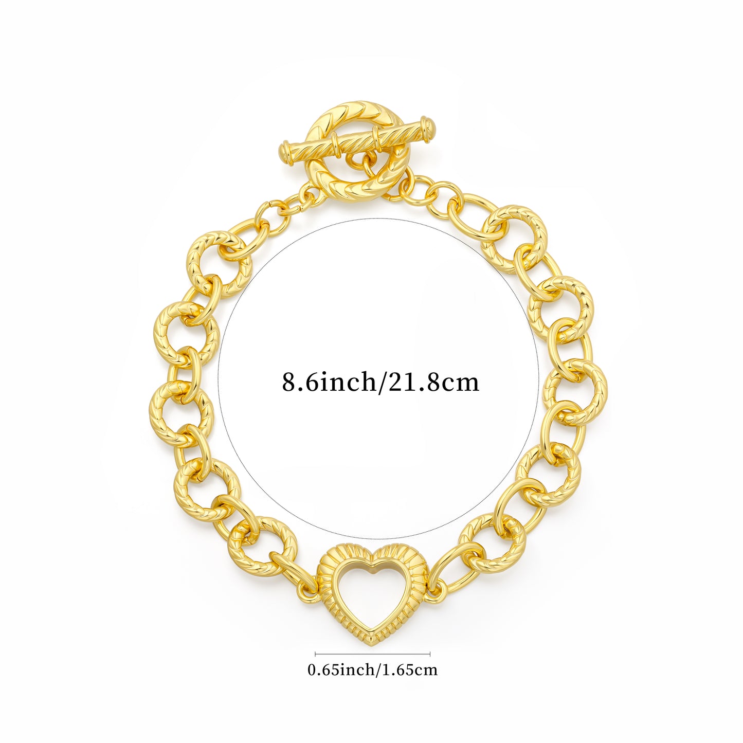 Aprilery Cable Link Bracelet for Women, Gold Circle Chain Bangle Heart Bracelets Trendy Silver and Gold Bracelets Jewelry