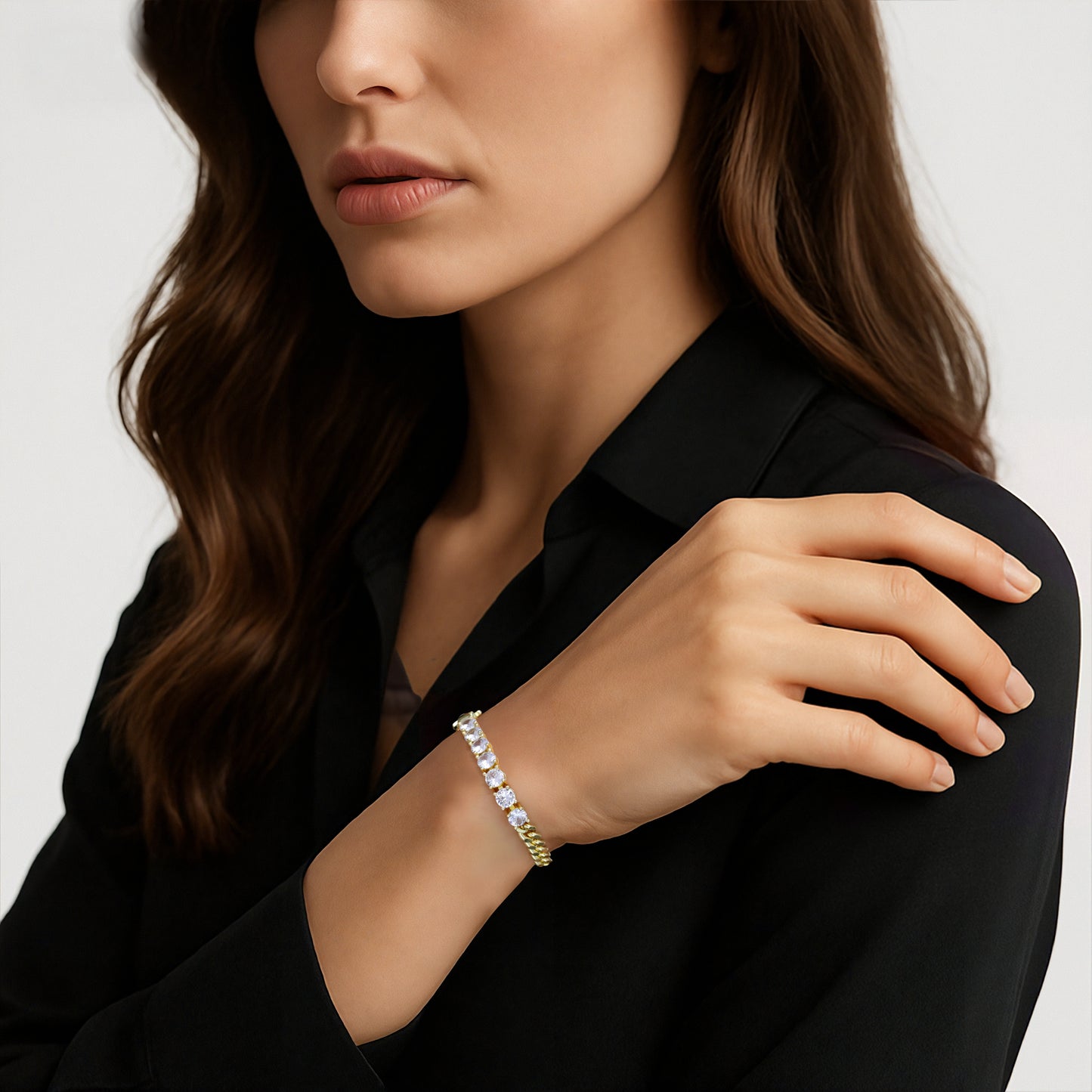 Aprilery Gold Chain Bracelet for Women, Dainty Cubic zirconia Link Bracelet Gold Trendy Bracelets Jewelry