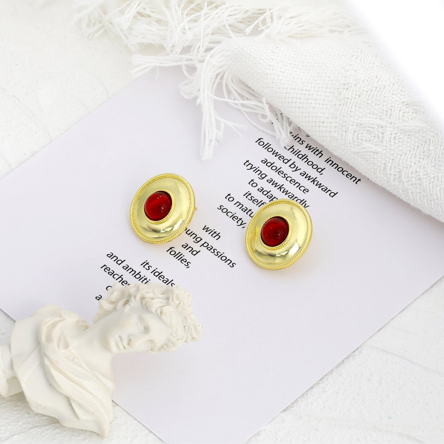 Chunky Gold Earrings for Women Trendy Vintage Gold and Red Stud Statement Earrings Jewelry Gifts
