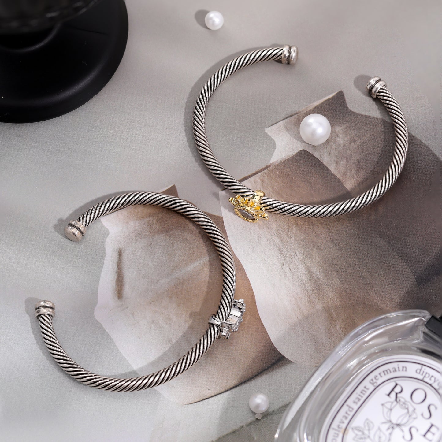 Aprilery Cuff Bracelet for Women Silver Wire Twisted Two Tone Cable Bracelet Gold Sun and Moon Cuff Bangle Vintage Bracelets Jewelry Gifts