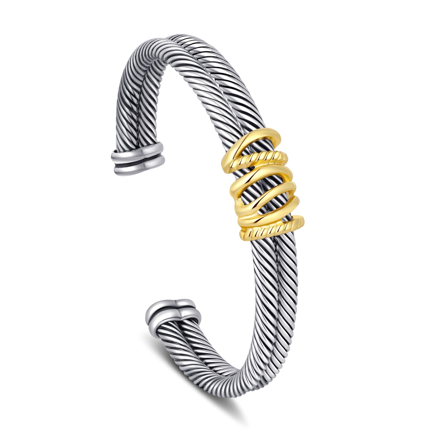 Aprilery Cuff Bracelet for Women Silver Wire Twisted Two Tone Cable Bracelet Gold Line Cuff Bangle Vintage Bracelets Jewelry Gifts