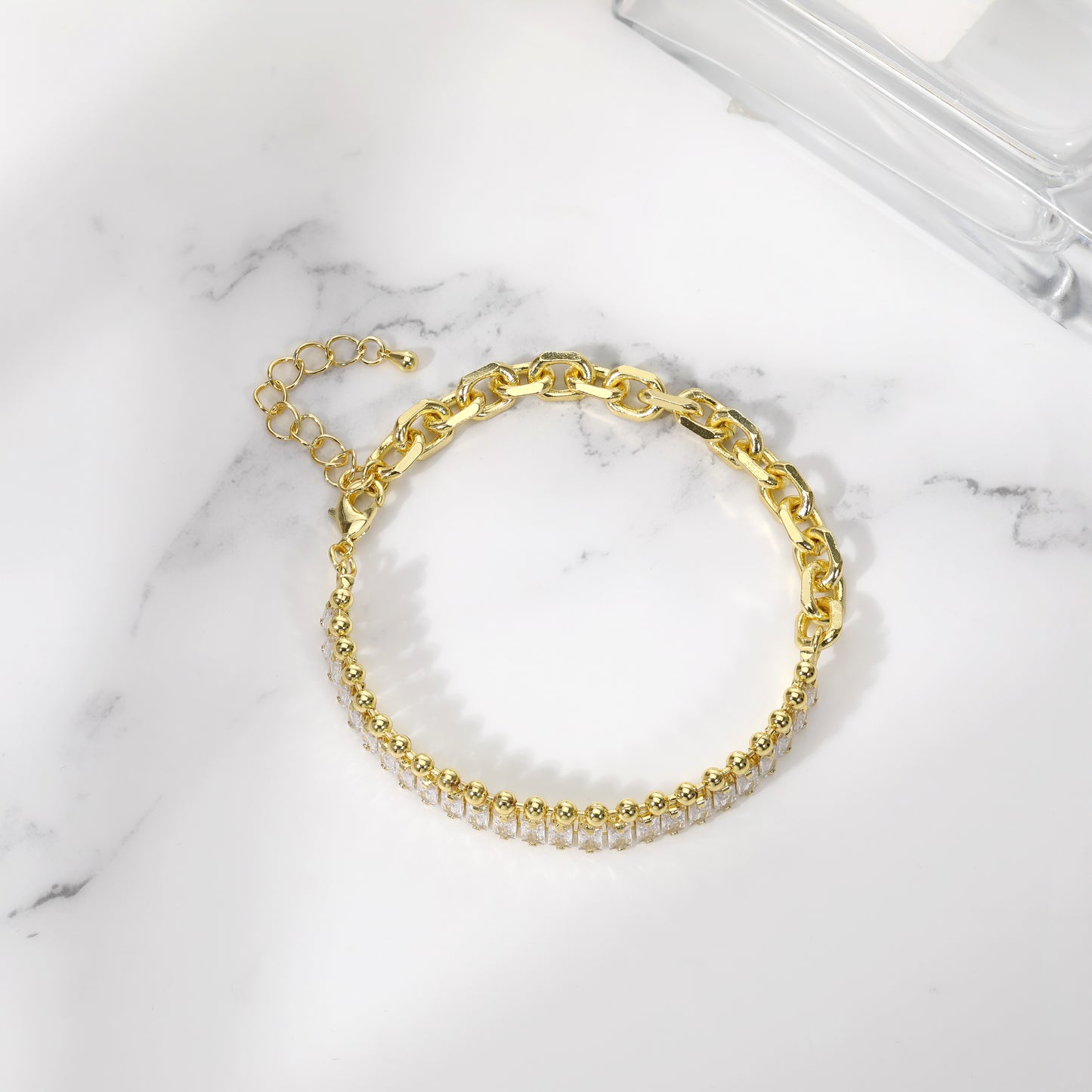 Aprilery Gold Chain Bracelet for Women Dainty Cubic Zirconia Link Bracelet Gold Trendy Bracelets Jewelry