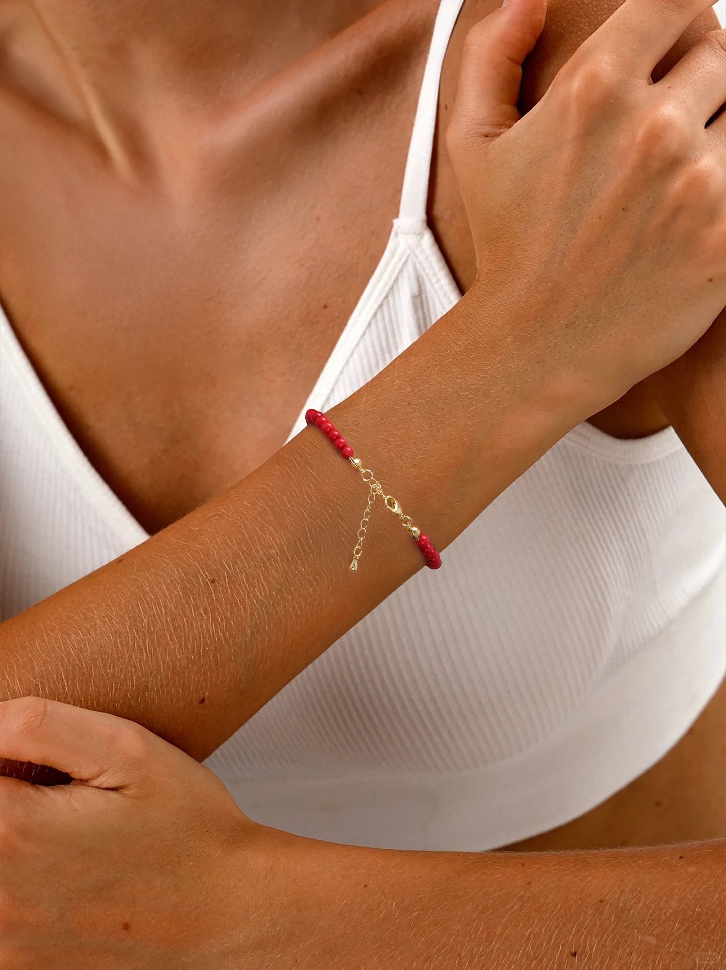 Aprilery Red Bracelets Agate Beaded Bracelet for Women Adjustable