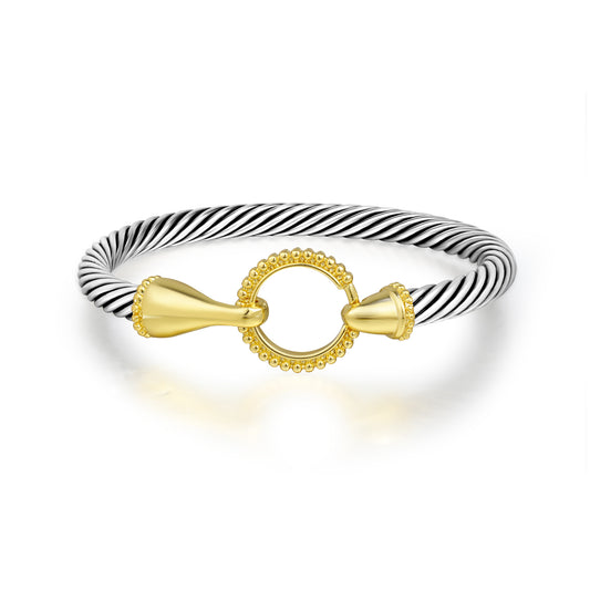 Aprilery Cuff Bracelets for Women Two Tone - Cable Bangle Bracelet Twisted Silver Wire - Gold Hook Vintage Mixed Metal Cuff Bracelets Jewelry Gift