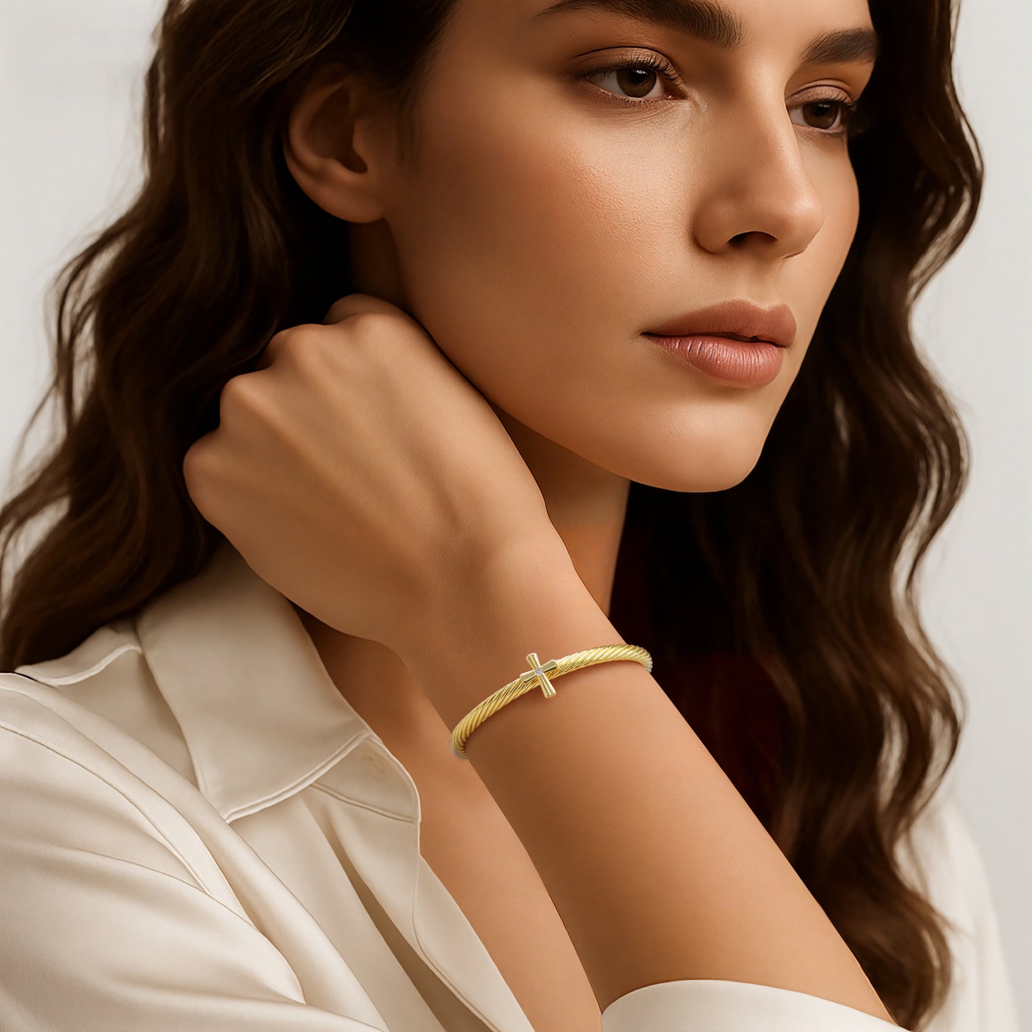 Aprilery Cuff Bracelet for Women Silver Wire Twisted Two Tone Cable Bracelet Gold Cross Cuff Bangle Vintage Bracelets Jewelry Gifts