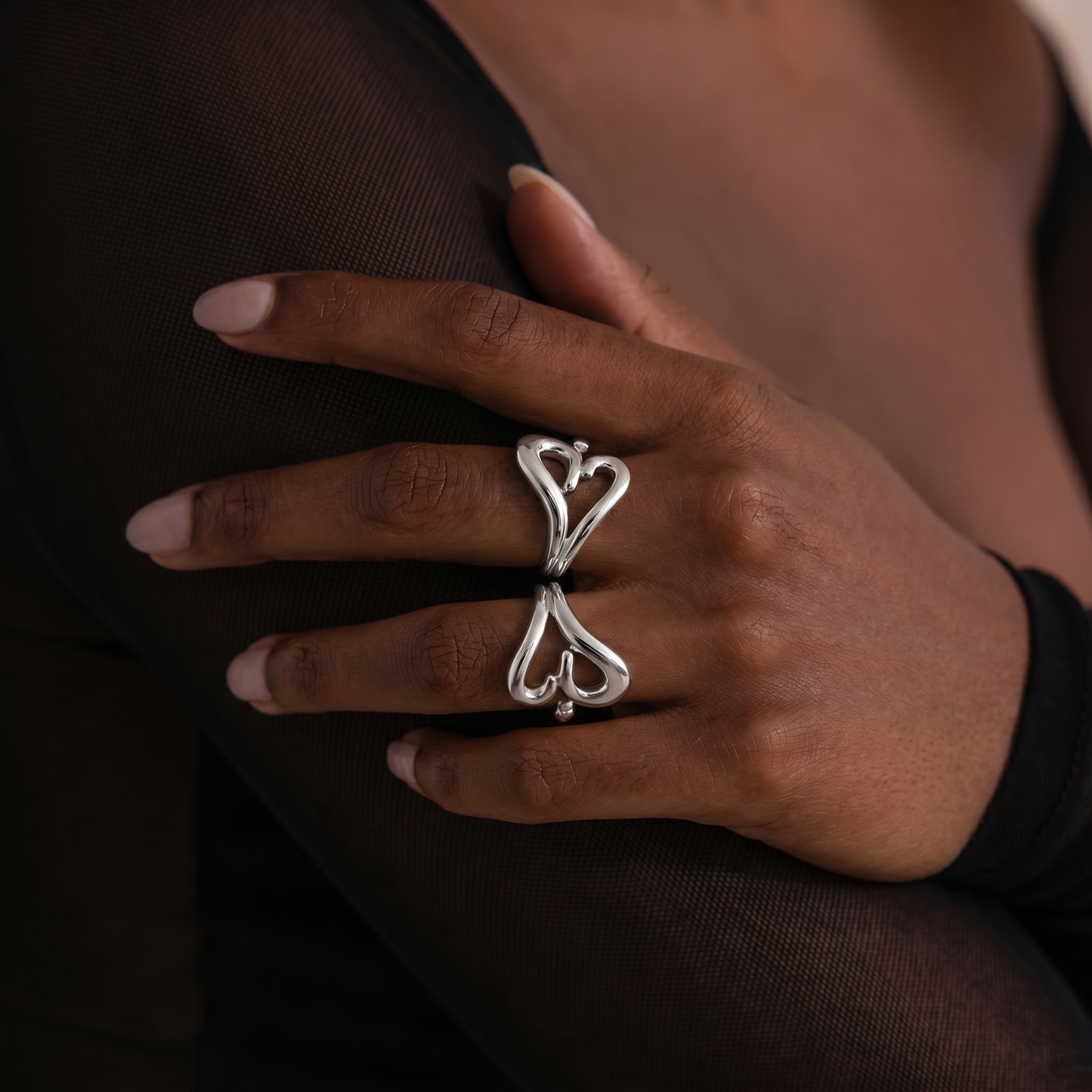 14K Gold Plated Adjustable Heart Ring for Women – Open Stacking Ring, Wear Alone or Layered, Two-Tone Intertwined Butterfly Design, Individual or Set, Perfect Promise or Friendship Gift