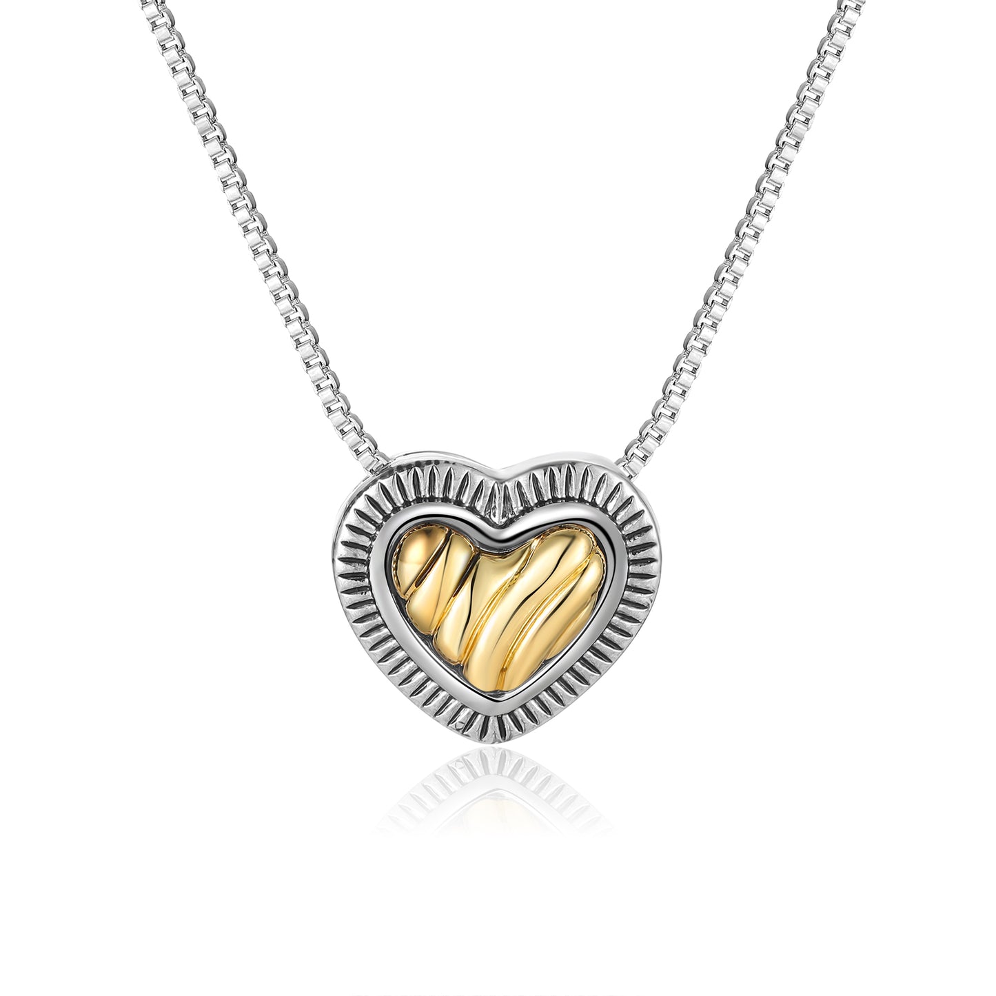 Aprilery Trendy Two Tone Chain Necklace for Women Heart Pendant Necklaces Jewelry Gifts