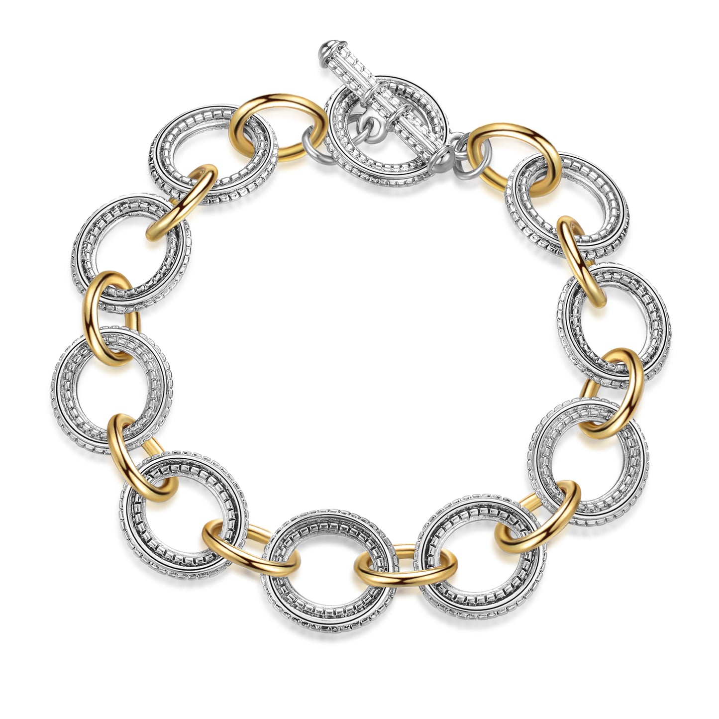 Aprilery Cable Link Bracelet for Women Two Tone Circle Chain Bangle Link Bracelets Trendy Gold and Silver Bracelets Jewelry
