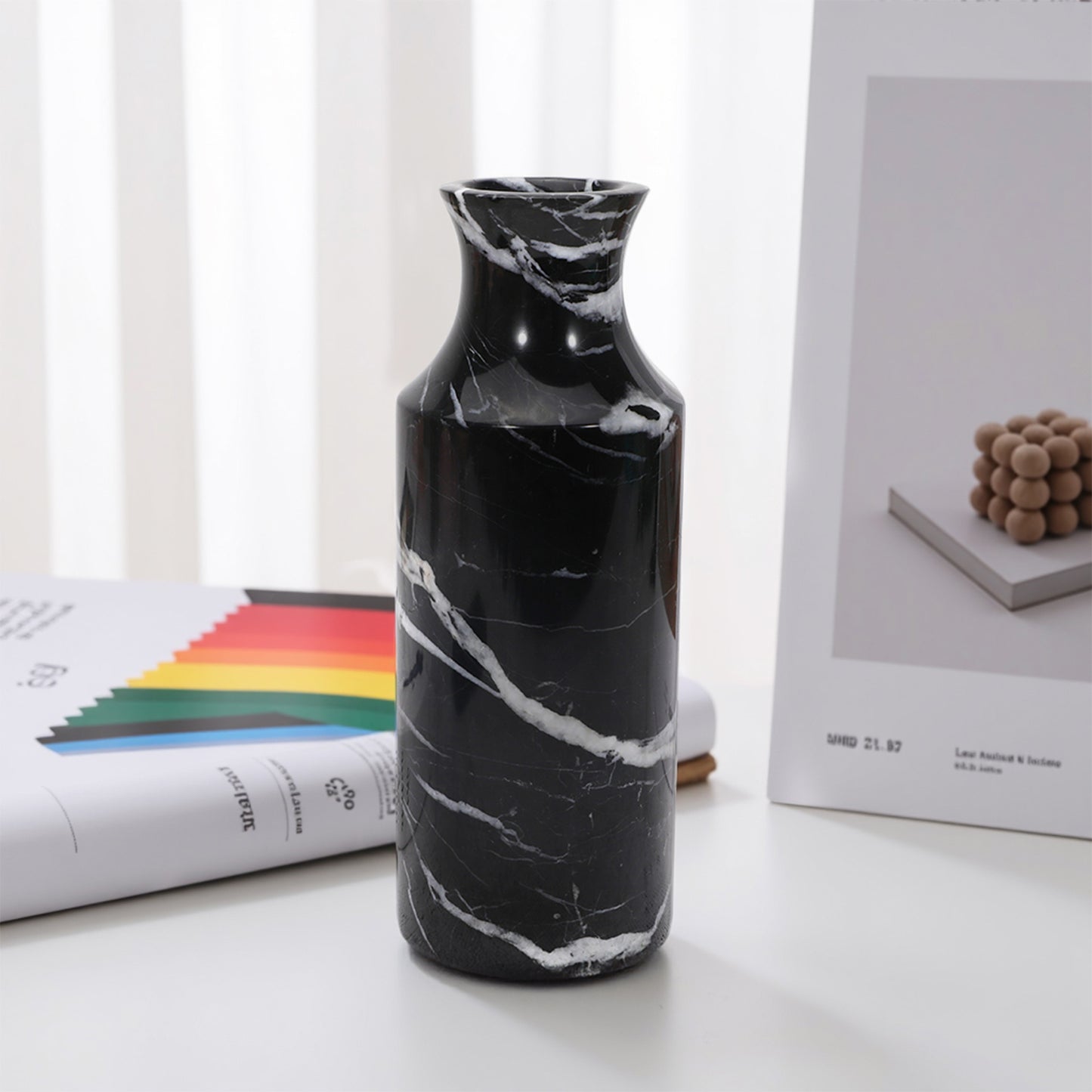 Natural Marble Flower Vase, Black Vase Modern Home Decor, Marble Craft Vases for Living Room Shelves Table Center Wedding