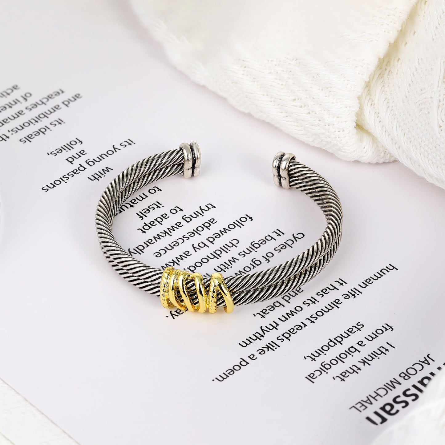 Aprilery Cuff Bracelet for Women Silver Wire Twisted Two Tone Cable Bracelet Gold Line Cuff Bangle Vintage Bracelets Jewelry Gifts