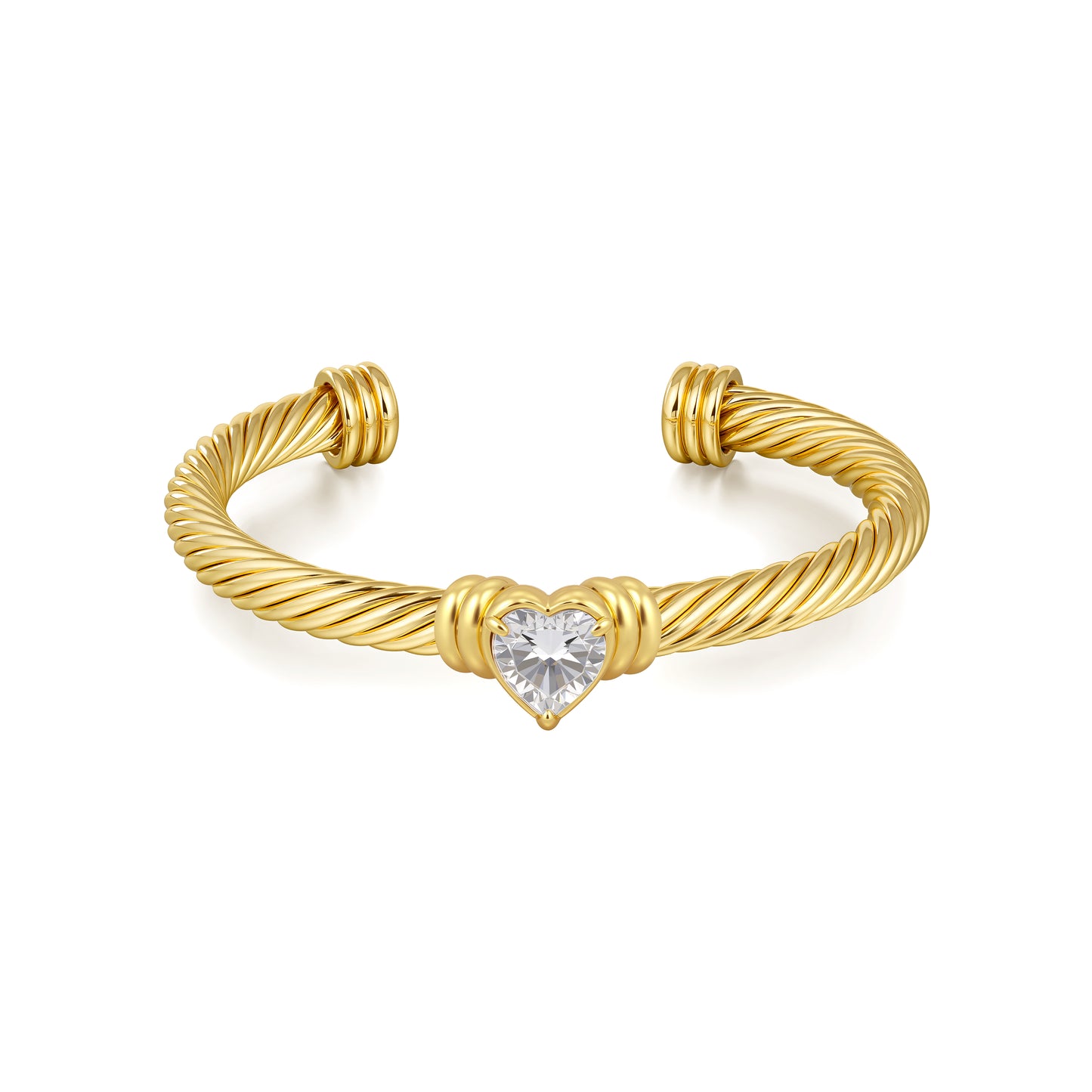 Aprilery Cuff Bracelet for Women Silver Wire Twisted Two Tone Cable Bracelet Cubic zirconia Heart Cuff Bangle Vintage Bracelets Jewelry Gifts