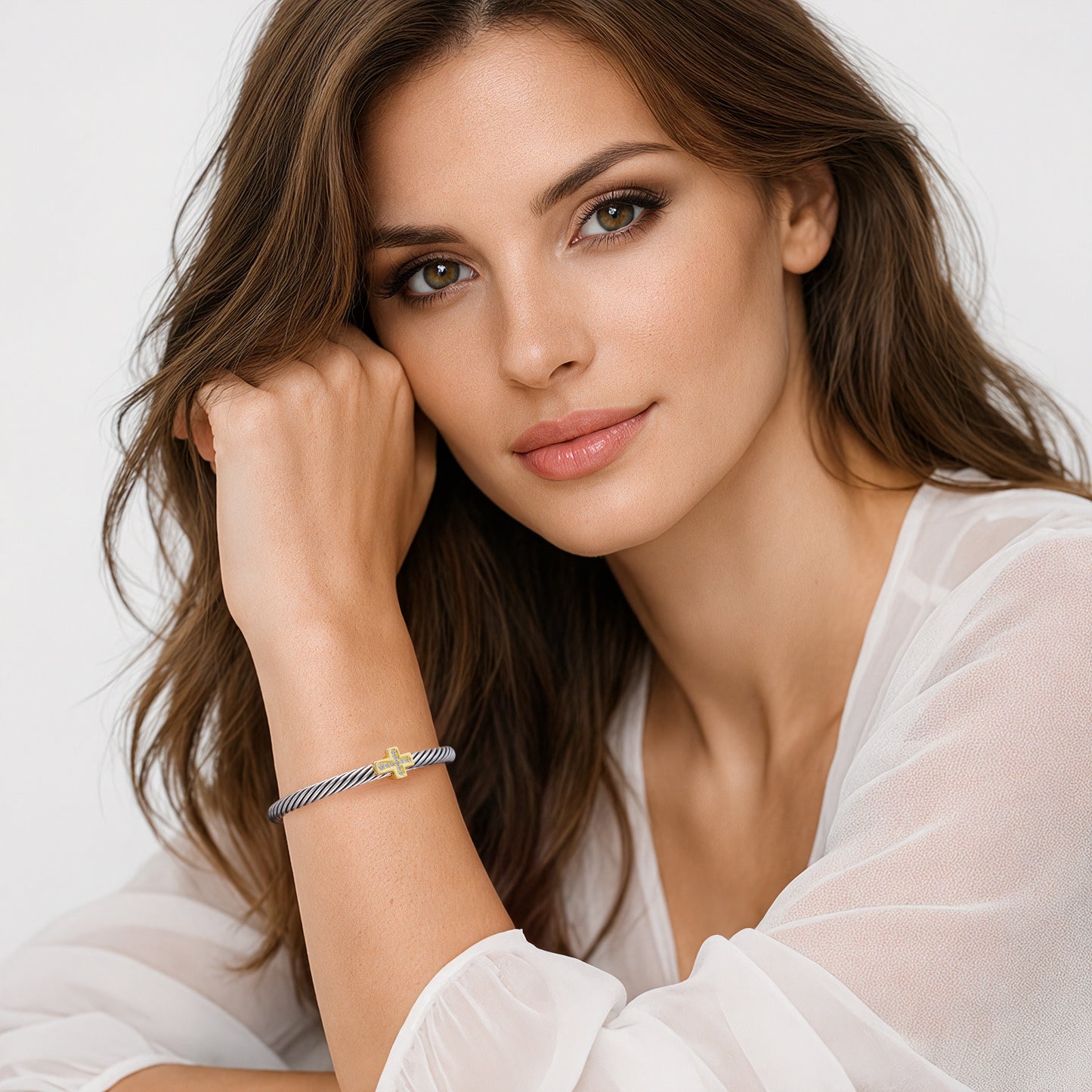 Aprilery Cuff Bracelet for Women Silver Wire Twisted Two Tone Cable Bracelet Gold Cross Cuff Bangle Vintage Bracelets Jewelry Gifts