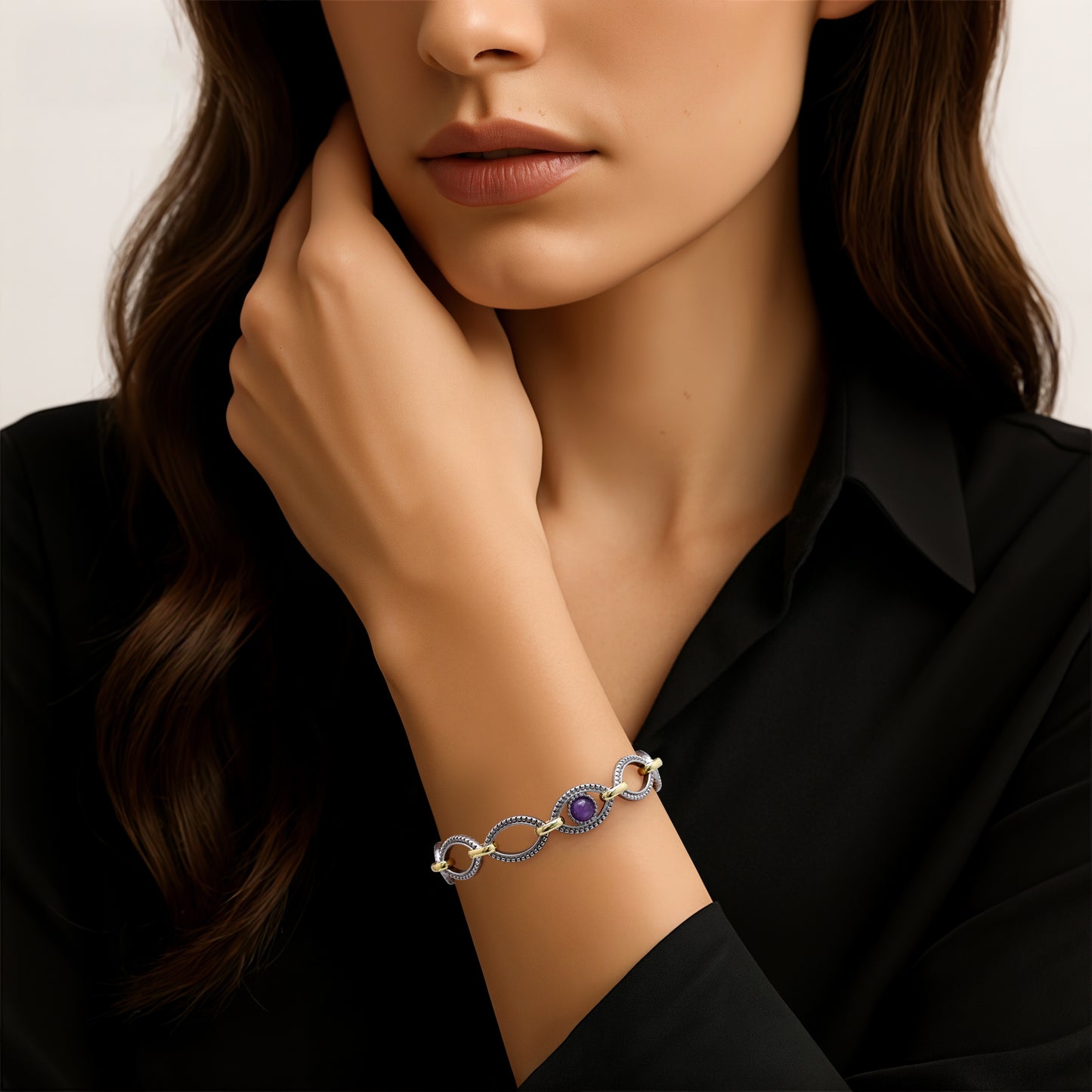 Aprilery Cable Link Bracelet for Women, Two Tone Circle Chain Bangle Evil Eye Bracelets Trendy Silver and Gold Bracelets Jewelry