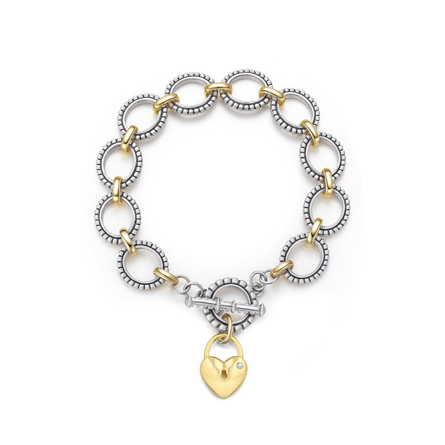 Aprilery Cable Link Bracelet for Women Two Tone Circle Chain Bangle Gold Locks and keys Link Bracelets Trendy Silver and Gold Bracelets Jewelry