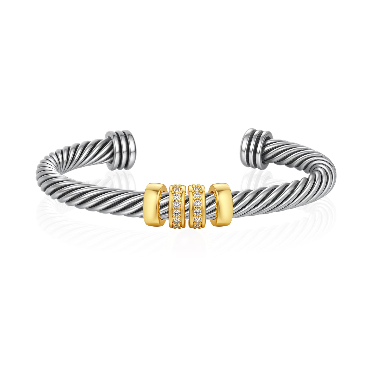 Aprilery Twisted Cable Cuff Bracelet for Women, Gold & Silver Two Tone Bangle, Trendy Mixed Metal Jewelry Gift