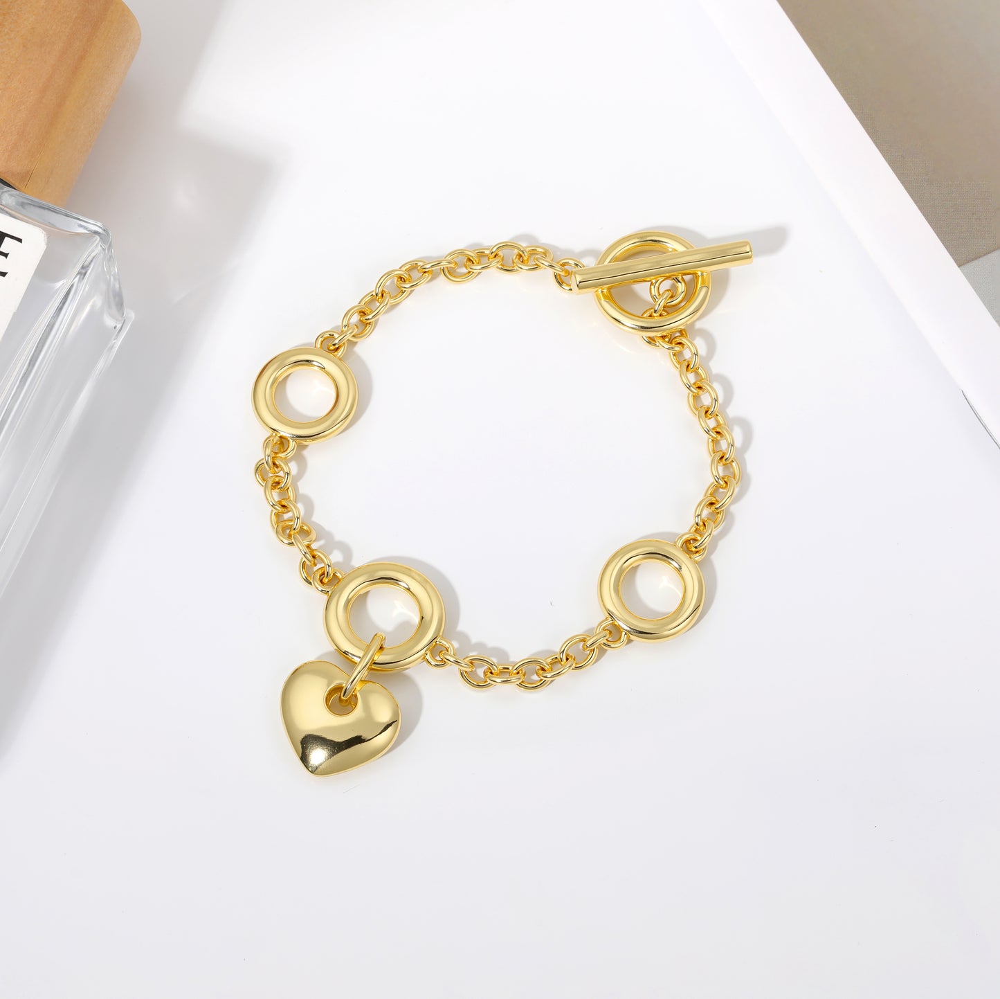 Aprilery Gold Link Bracelet for Women, Heart Bangle Bracelets Trendy Chain Gold Bracelets Jewelry