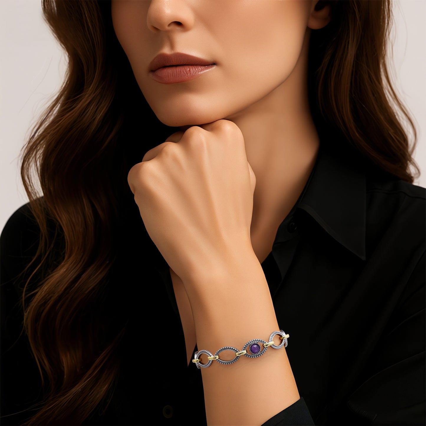 Aprilery Cable Link Bracelet for Women, Two Tone Circle Chain Bangle Evil Eye Bracelets Trendy Silver and Gold Bracelets Jewelry