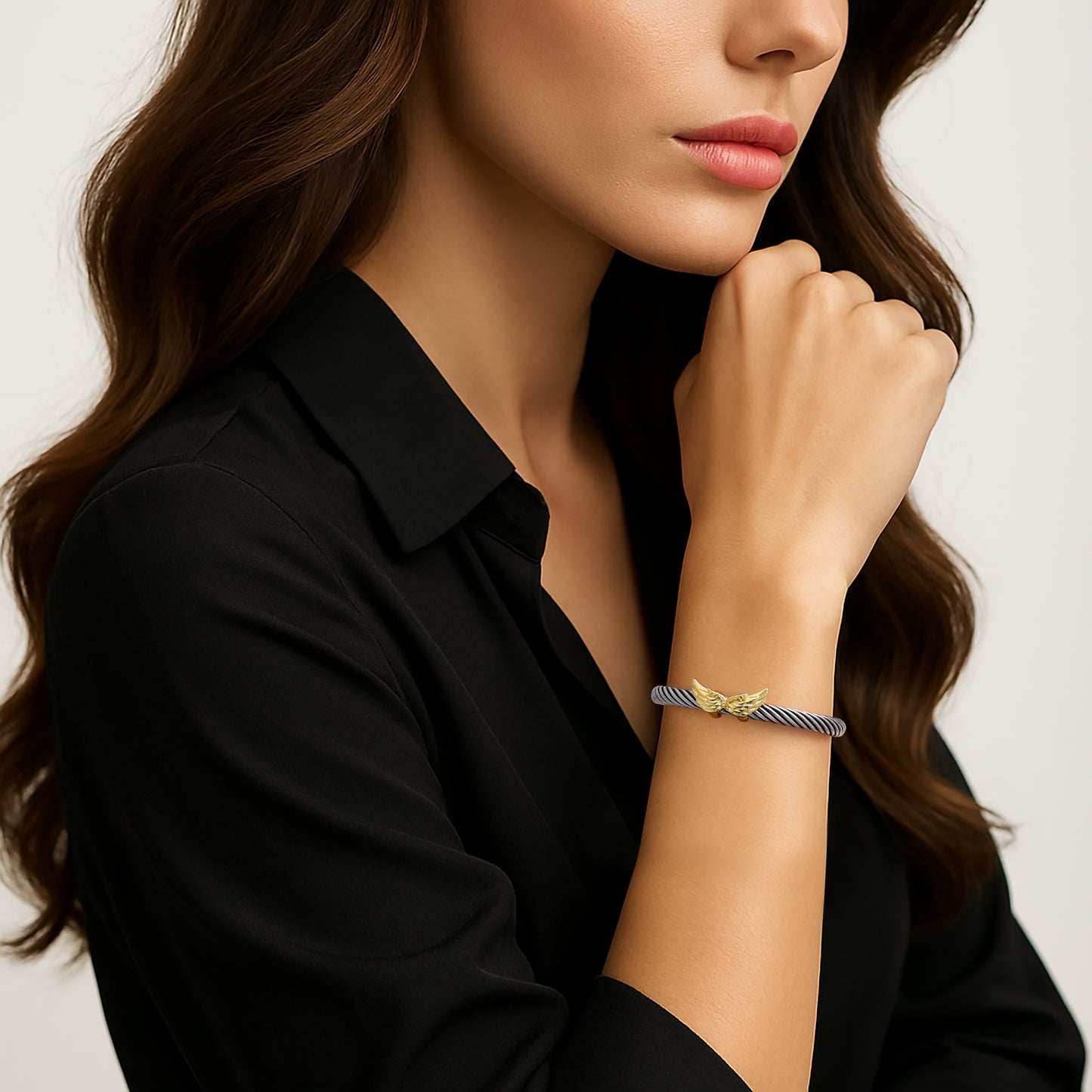 Aprilery Cuff Bracelet for Women Silver Wire Twisted Two Tone Cable Bracelet Gold Wings Cuff Bangle Vintage Bracelets Jewelry Gifts