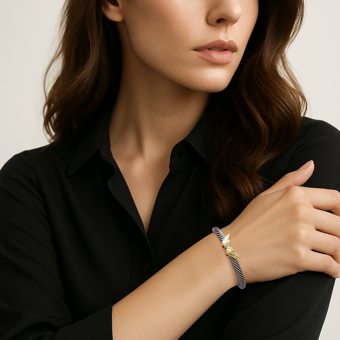 Aprilery Cuff Bracelet for Women Silver Wire Twisted Two Tone Cable Bracelet Gold Wings Cuff Bangle Vintage Bracelets Jewelry Gifts