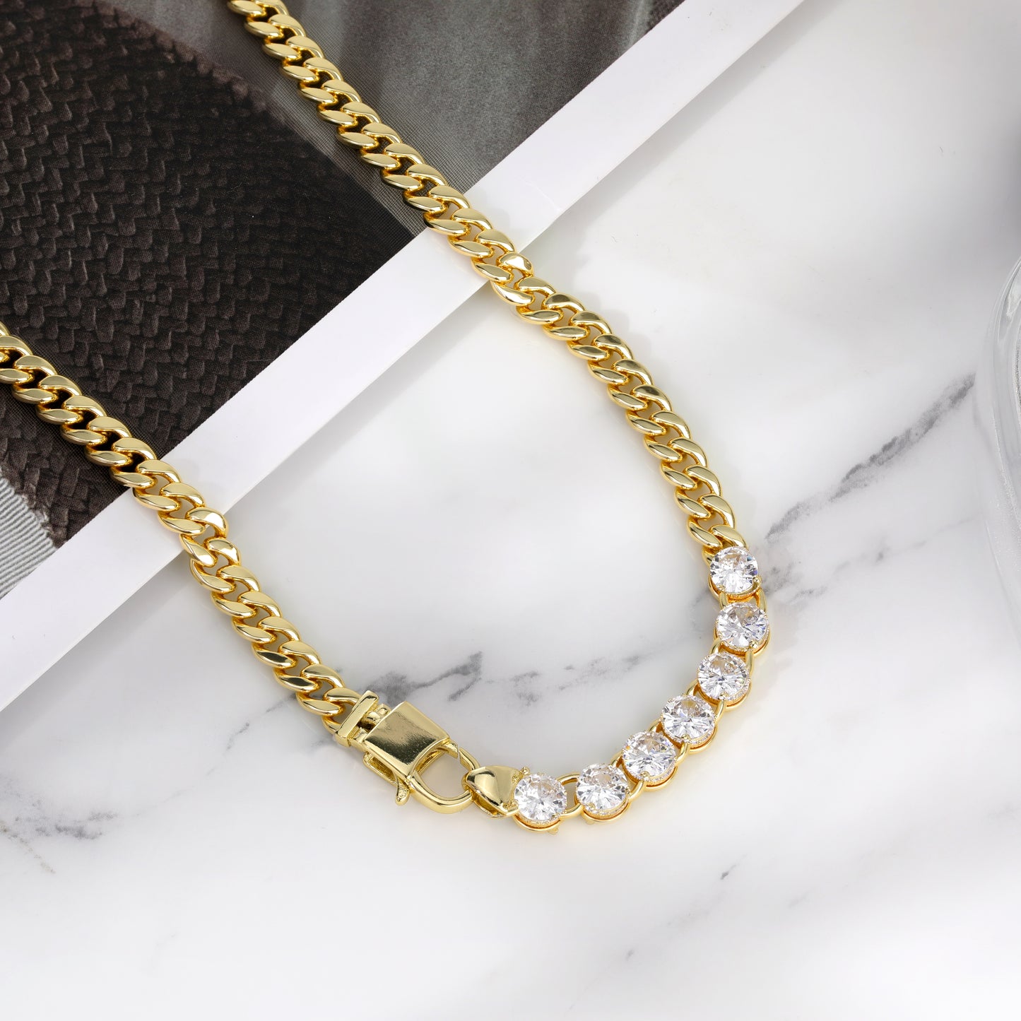 Aprilery Gold Necklaces for Women Tennis Chain Cubic Zirconia Necklace Trendy Gold Link Necklaces Dainty Jewelry Gift