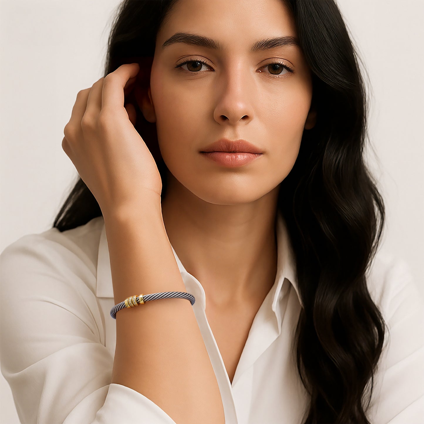 Aprilery Twisted Cable Cuff Bracelet for Women, Gold & Silver Two Tone Bangle, Trendy Mixed Metal Jewelry Gift