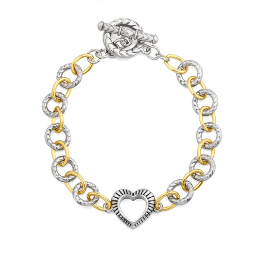 Aprilery Cable Link Bracelet for Women, Gold and Silver Circle Chain Bangle Heart Bracelets Trendy Silver and Gold Bracelets Jewelry