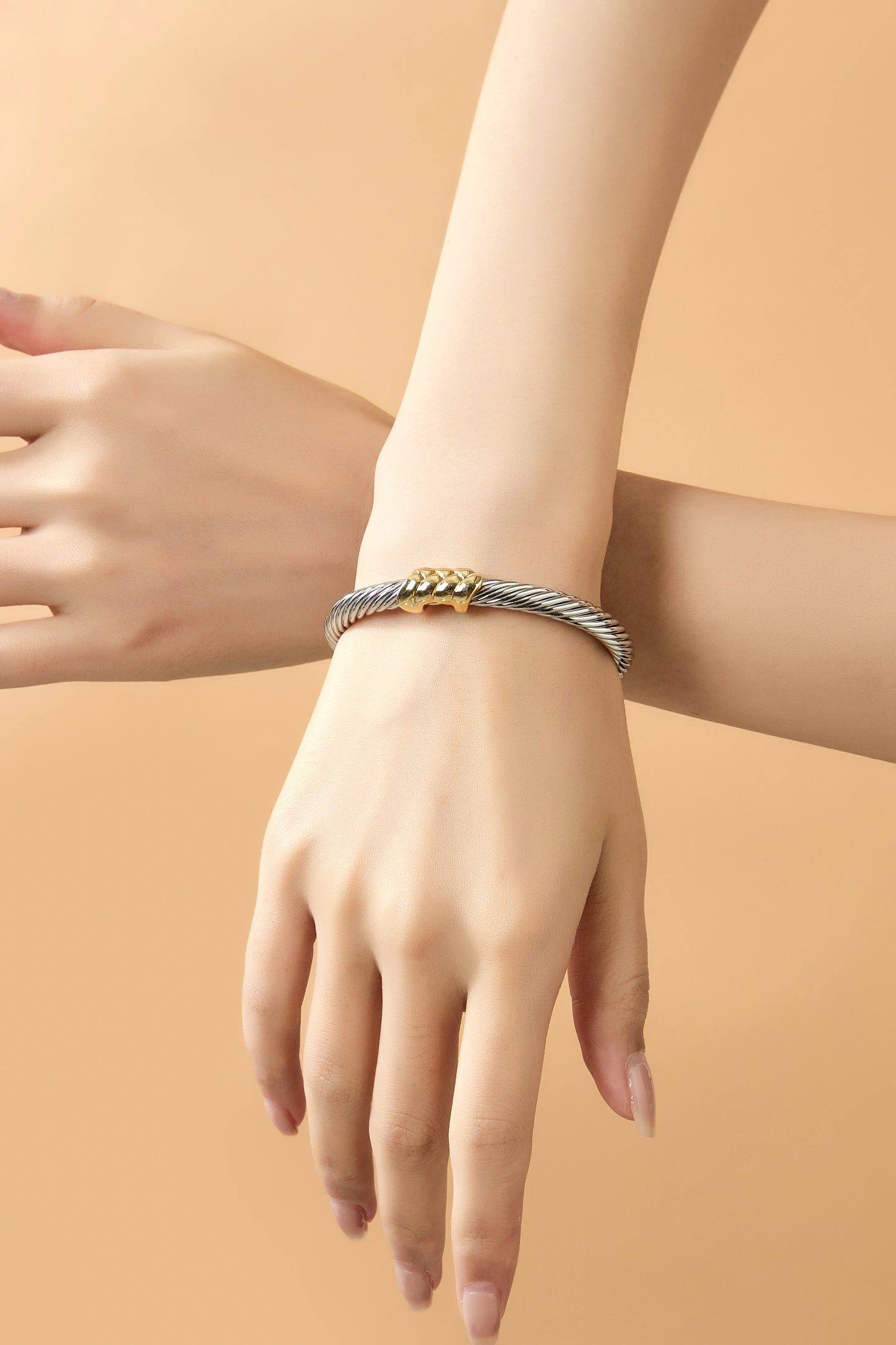 Aprilery Cuff Bracelet for Women Silver Wire Twisted Two Tone Cable Bracelet Gold Wheat Cuff Bangle Vintage Bracelets Jewelry Gifts