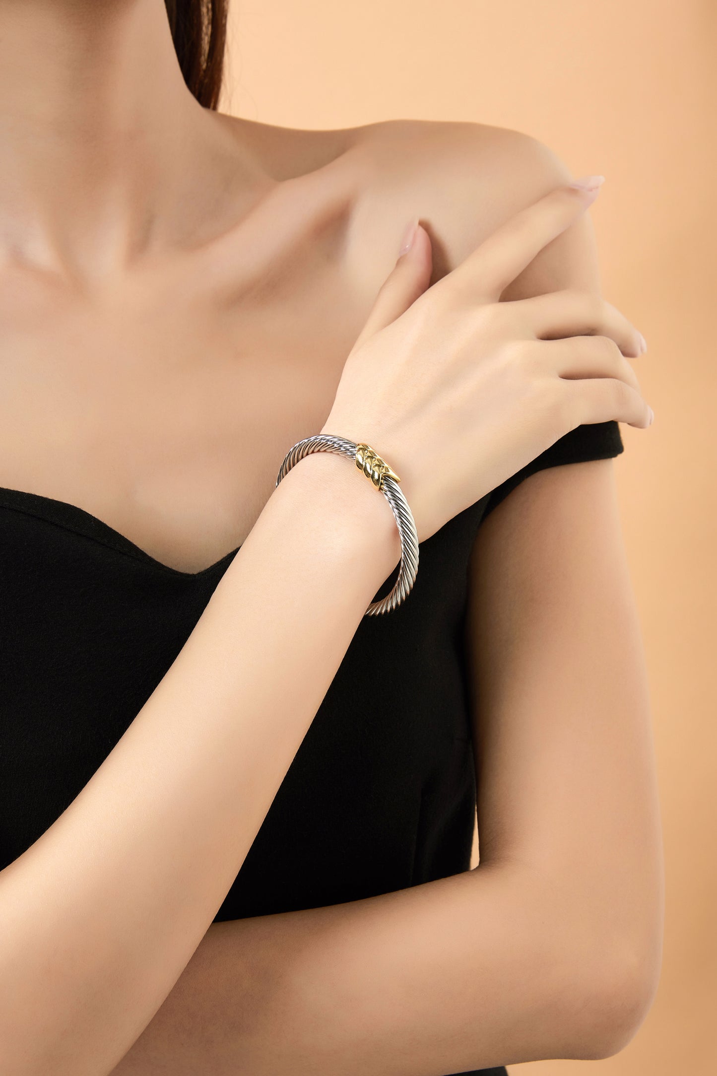 Aprilery Cuff Bracelet for Women Silver Wire Twisted Two Tone Cable Bracelet Gold Wheat Cuff Bangle Vintage Bracelets Jewelry Gifts