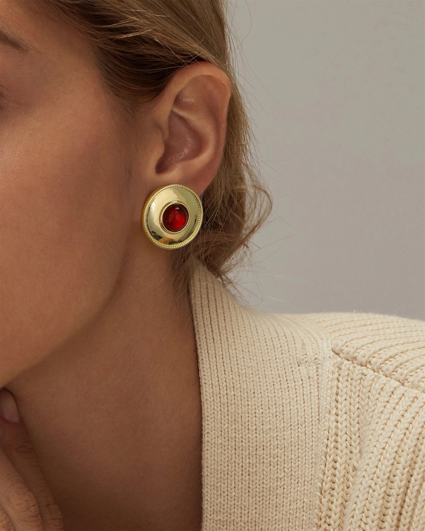 Chunky Gold Earrings for Women Trendy Vintage Gold and Red Stud Statement Earrings Jewelry Gifts