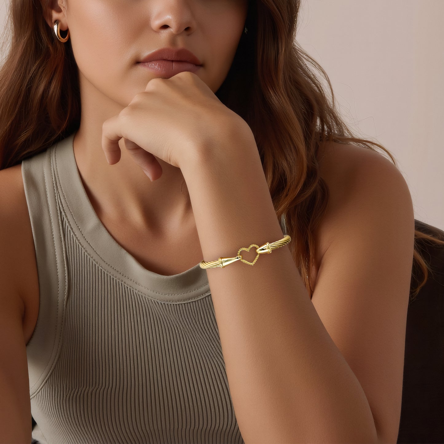 Aprilery Cuff Bracelets for Women Two Tone - Cable Bangle Bracelet Twisted Silver Wire - Gold Hook Heart Vintage Mixed Metal Cuff Bracelets Jewelry Gift