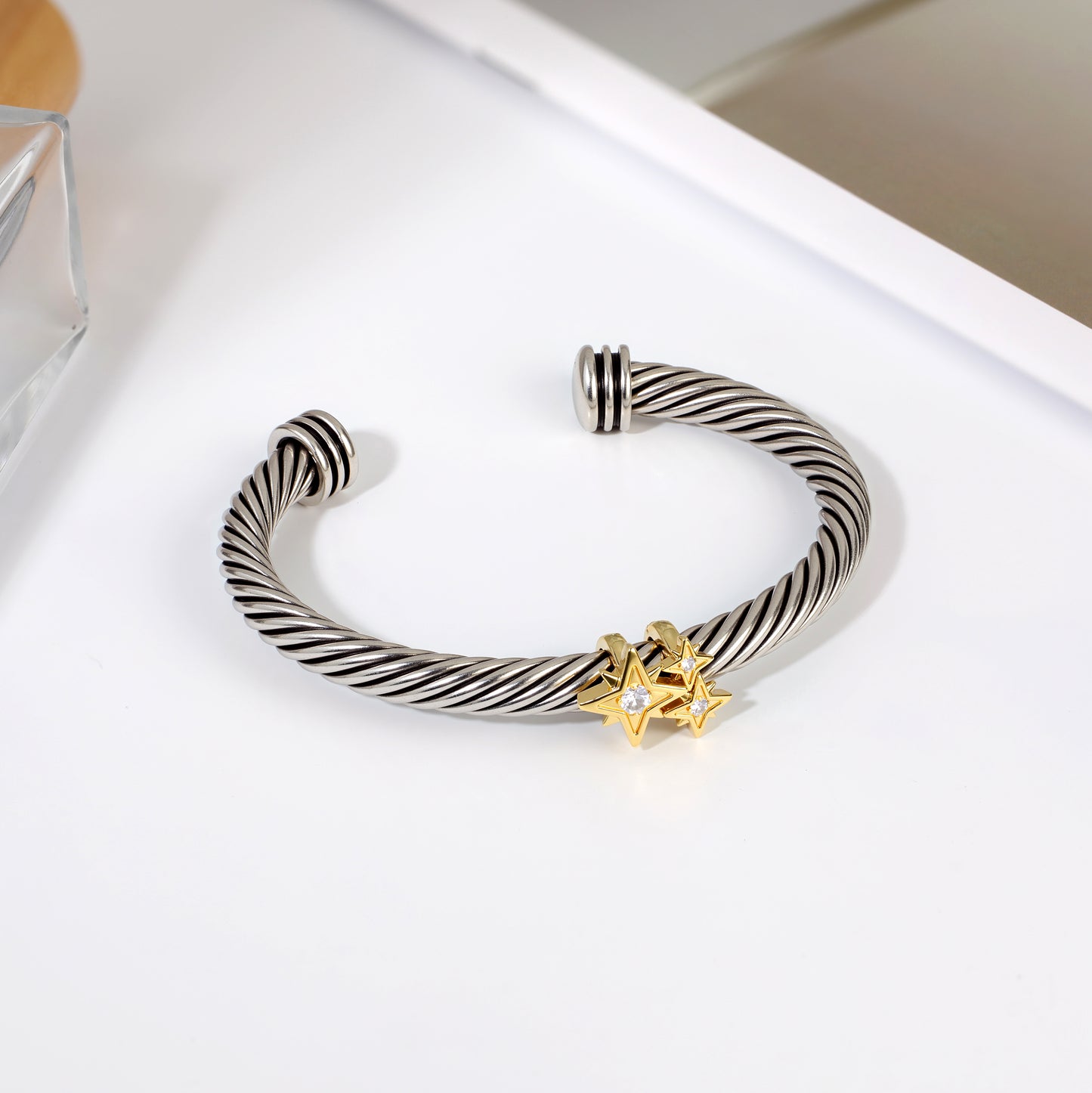 Aprilery Cuff Bracelet for Women Gold Wire Twisted Cable Bracelet Gold Star Cuff Bangle Vintage Bracelets Jewelry Gifts