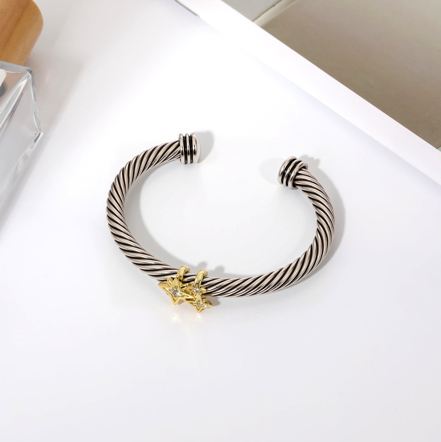 Aprilery Cuff Bracelet for Women Gold Wire Twisted Cable Bracelet Gold Star Cuff Bangle Vintage Bracelets Jewelry Gifts