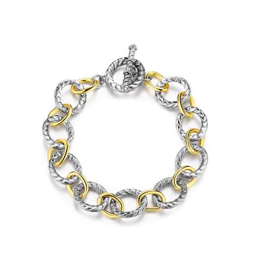 Aprilery Cable Link Bracelet for Women Two Tone Circle Chain Bangle Link Bracelets Trendy Silver and Gold Bracelets Jewelry