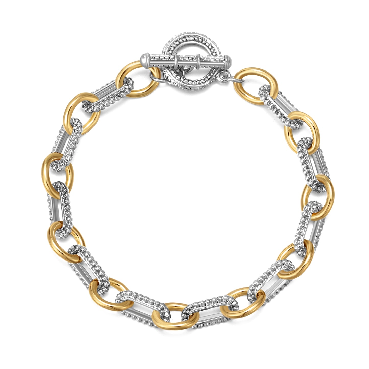 Aprilery Cable Link Bracelet for Women, Two Tone Circle Chain Bangle Link Bracelets Trendy Silver and Gold Bracelets Jewelry
