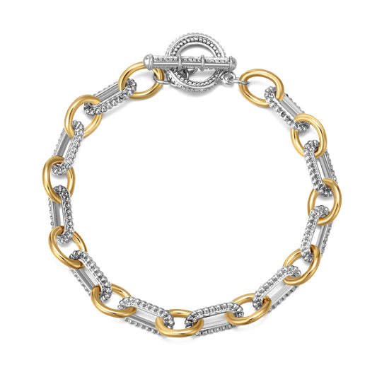 Aprilery Cable Link Bracelet for Women, Two Tone Circle Chain Bangle Link Bracelets Trendy Silver and Gold Bracelets Jewelry