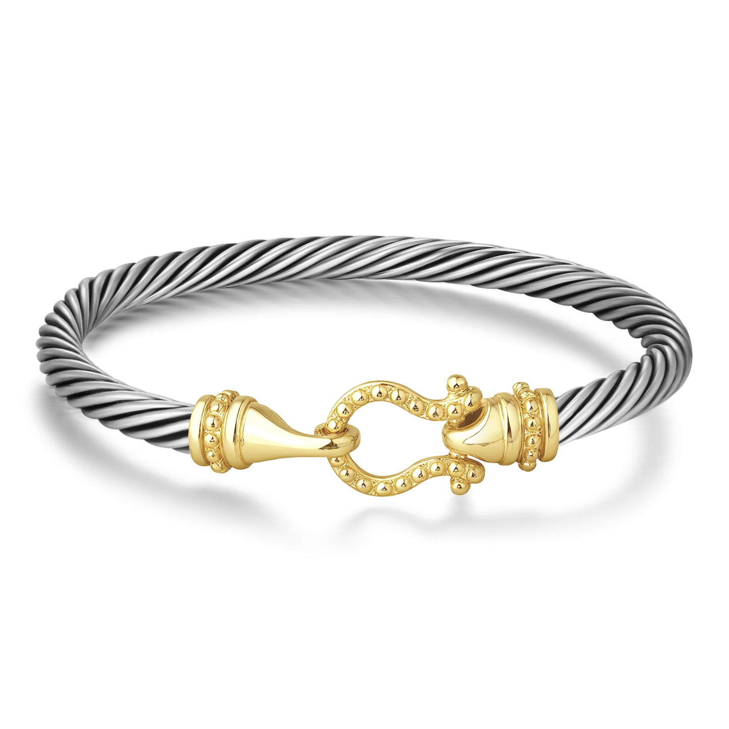 Aprilery Cuff Bracelets for Women Two Tone Cable Bangle Bracelet Twisted Silver Wire - Gold Hook Vintage Mixed Metal Cuff Bracelets Jewelry Gift