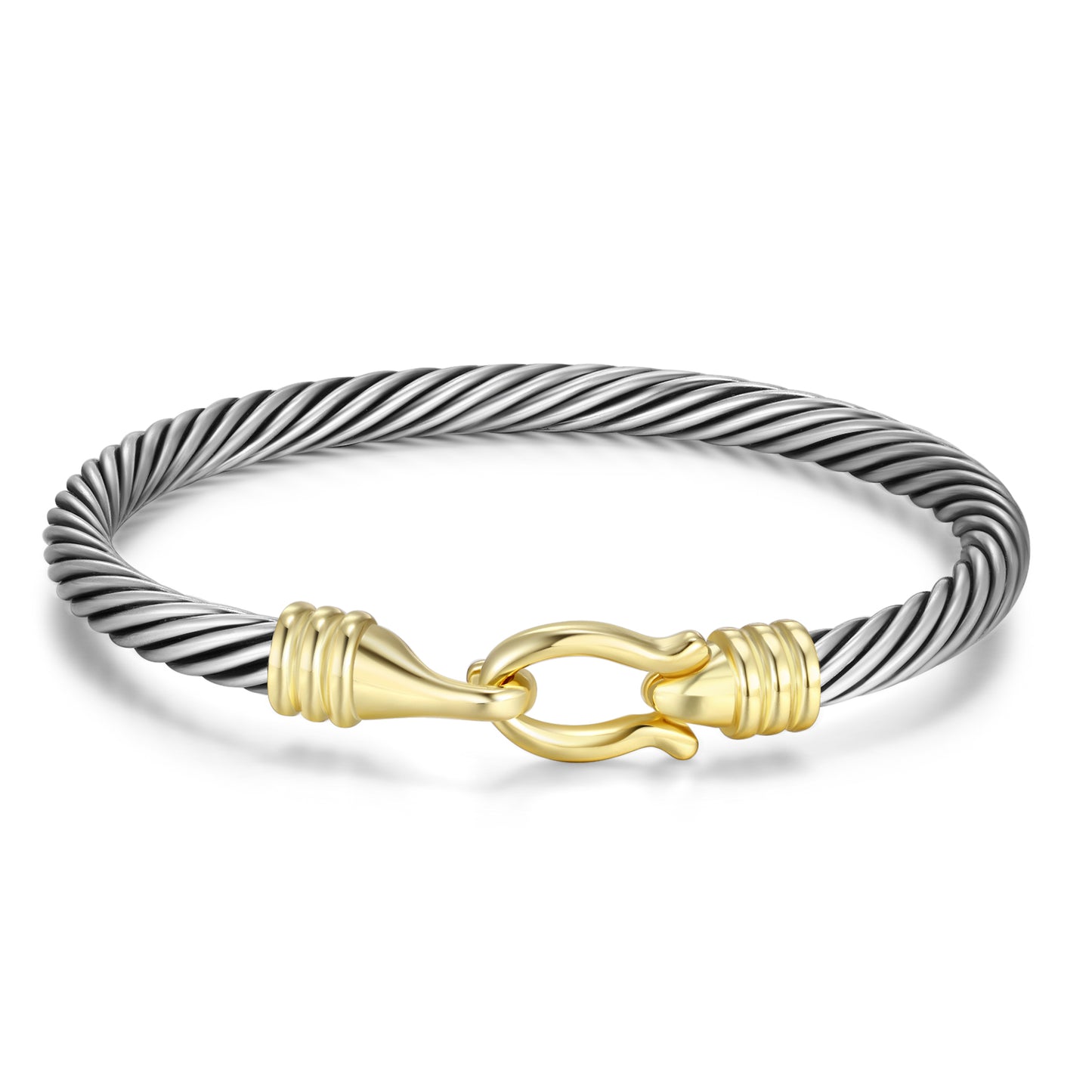 Aprilery Cuff Bracelets for Women Two Tone Cable Bangle Bracelet Twisted Silver Wire - Gold Hook Vintage Mixed Metal Cuff Bracelets Jewelry Gift