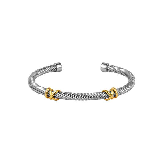 Aprilery Cuff Bracelet for Women Silver Wire Twisted Two Tone Cable Bracelet Gold Cuff Bangle Vintage Bracelets Jewelry Gifts