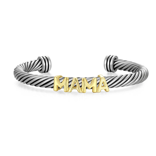 Aprilery Cuff Bracelet for Women Silver Wire Twisted Two Tone Cable Bracelet Gold Letter Cuff Bangle Vintage Bracelets Jewelry Gifts