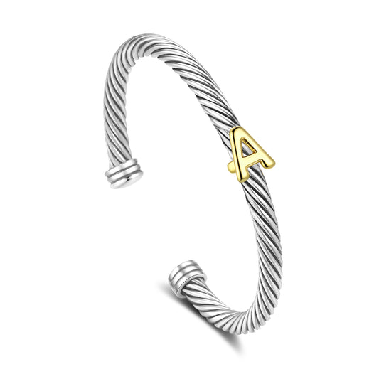 Aprilery Cuff Bracelet for Women Silver Wire Twisted Two Tone Cable Bracelet Letter Cuff Bangle Vintage Bracelets Jewelry Gifts