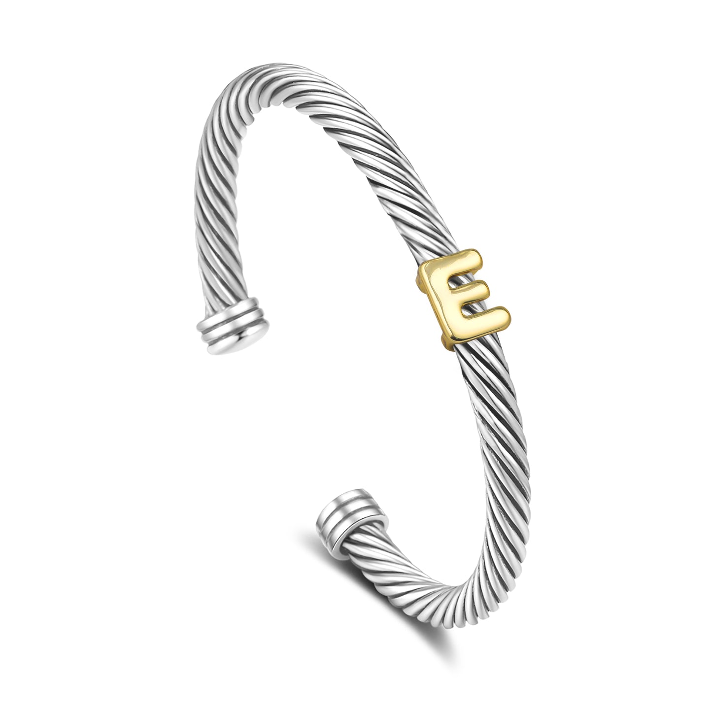 Aprilery Cuff Bracelet for Women Silver Wire Twisted Two Tone Cable Bracelet Letter Cuff Bangle Vintage Bracelets Jewelry Gifts