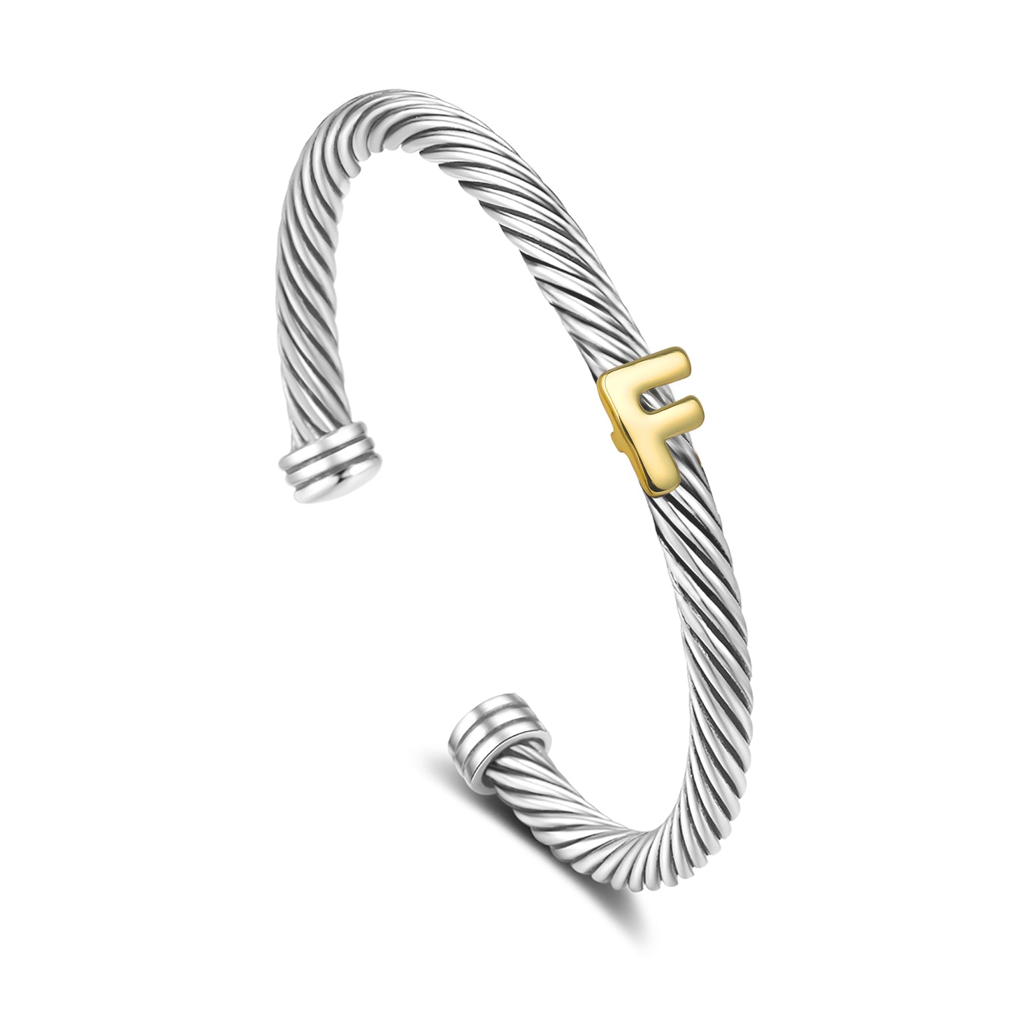 Aprilery Cuff Bracelet for Women Silver Wire Twisted Two Tone Cable Bracelet Letter Cuff Bangle Vintage Bracelets Jewelry Gifts