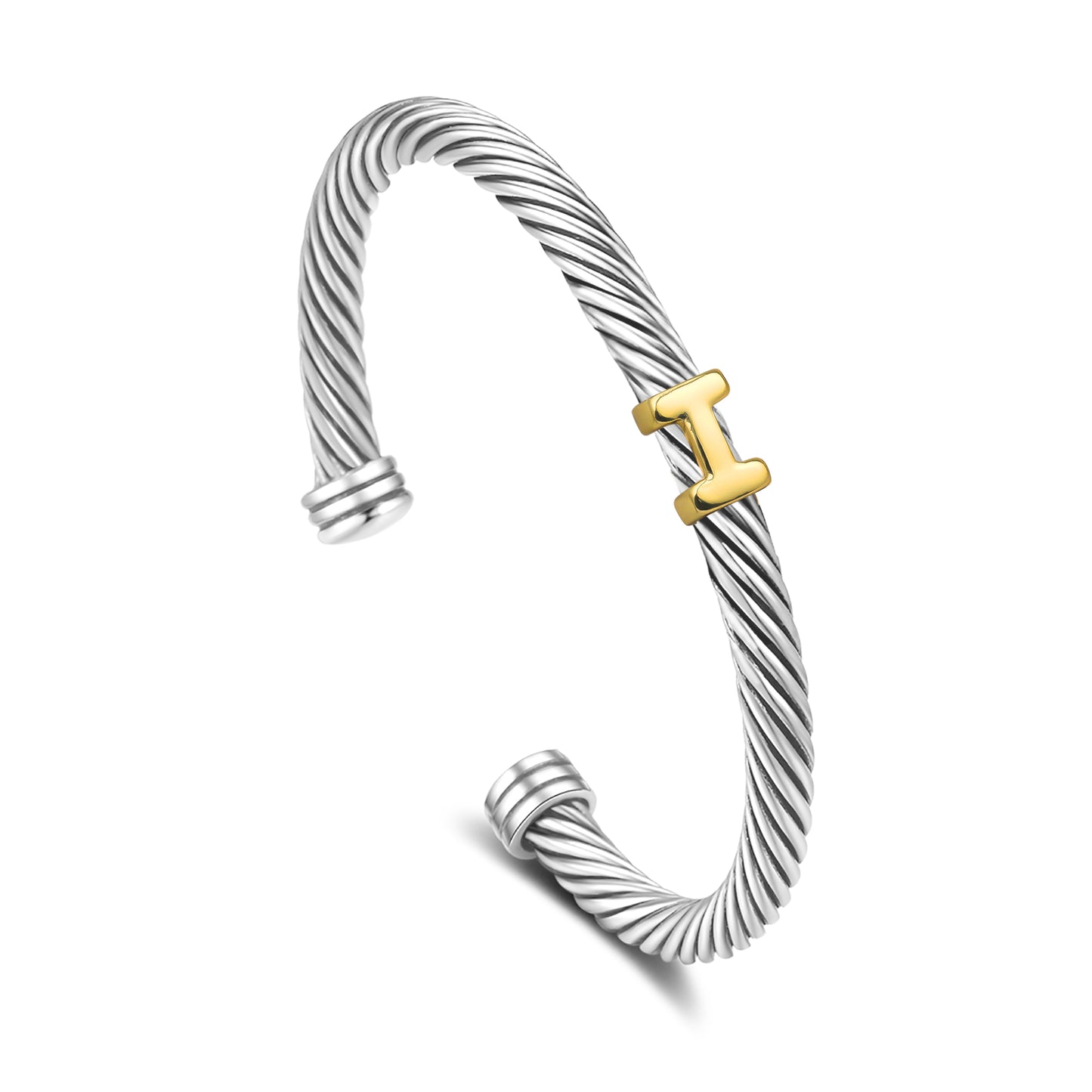 Aprilery Cuff Bracelet for Women Silver Wire Twisted Two Tone Cable Bracelet Letter Cuff Bangle Vintage Bracelets Jewelry Gifts